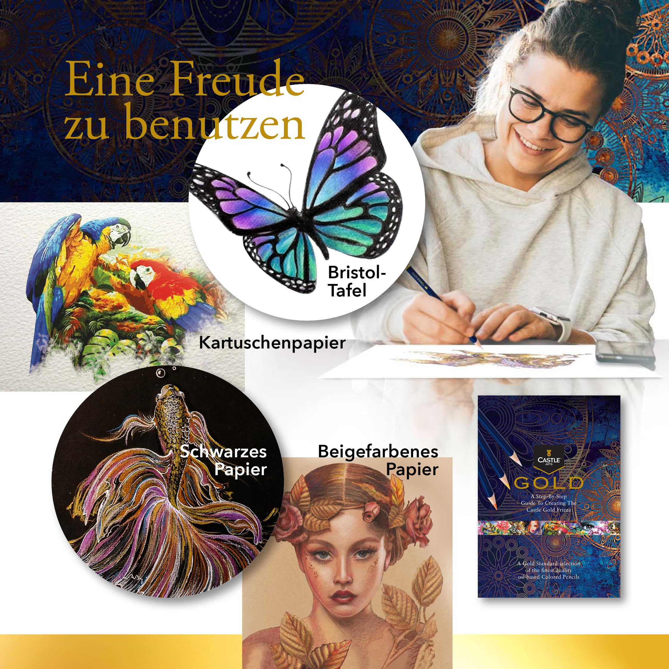 Castle Art Supplies Gold-Standard 120 Buntstifte-Set mit Extras | Hochwertige Farbkerne auf Ölbasis, spitzer, widerstandsfähiger gegen Bruch | Für erfahrene Künstler, Farbkünstler | Reißverschlussetui