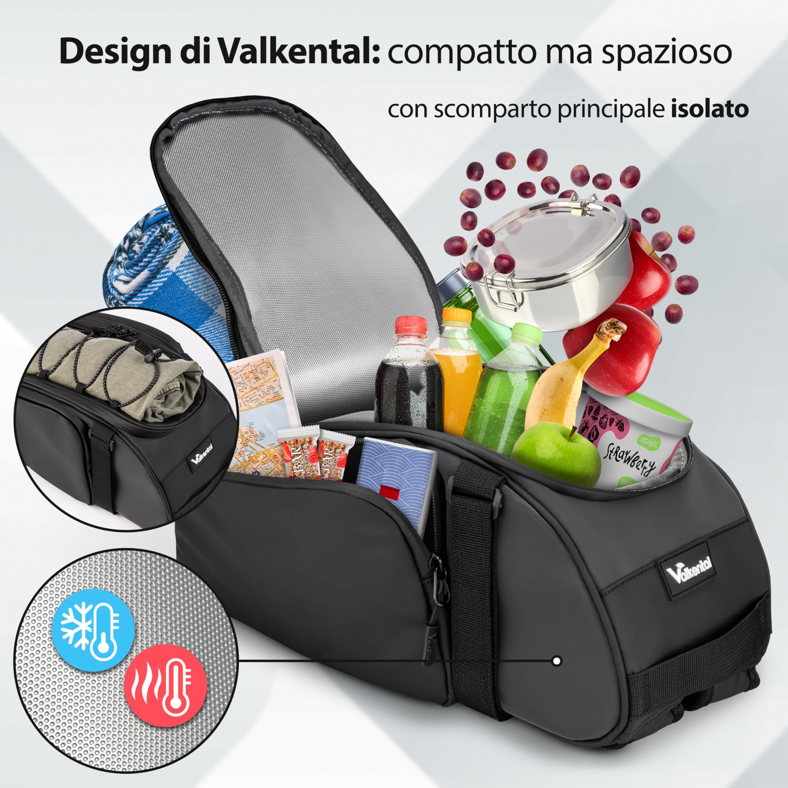 Valkental - Borsa per bicicletta 3in1 per portapacchi - Volume 10L - Borsa per portapacchi isolante con funzione zaino - Impermeabile & Riflettente - dall'umidità