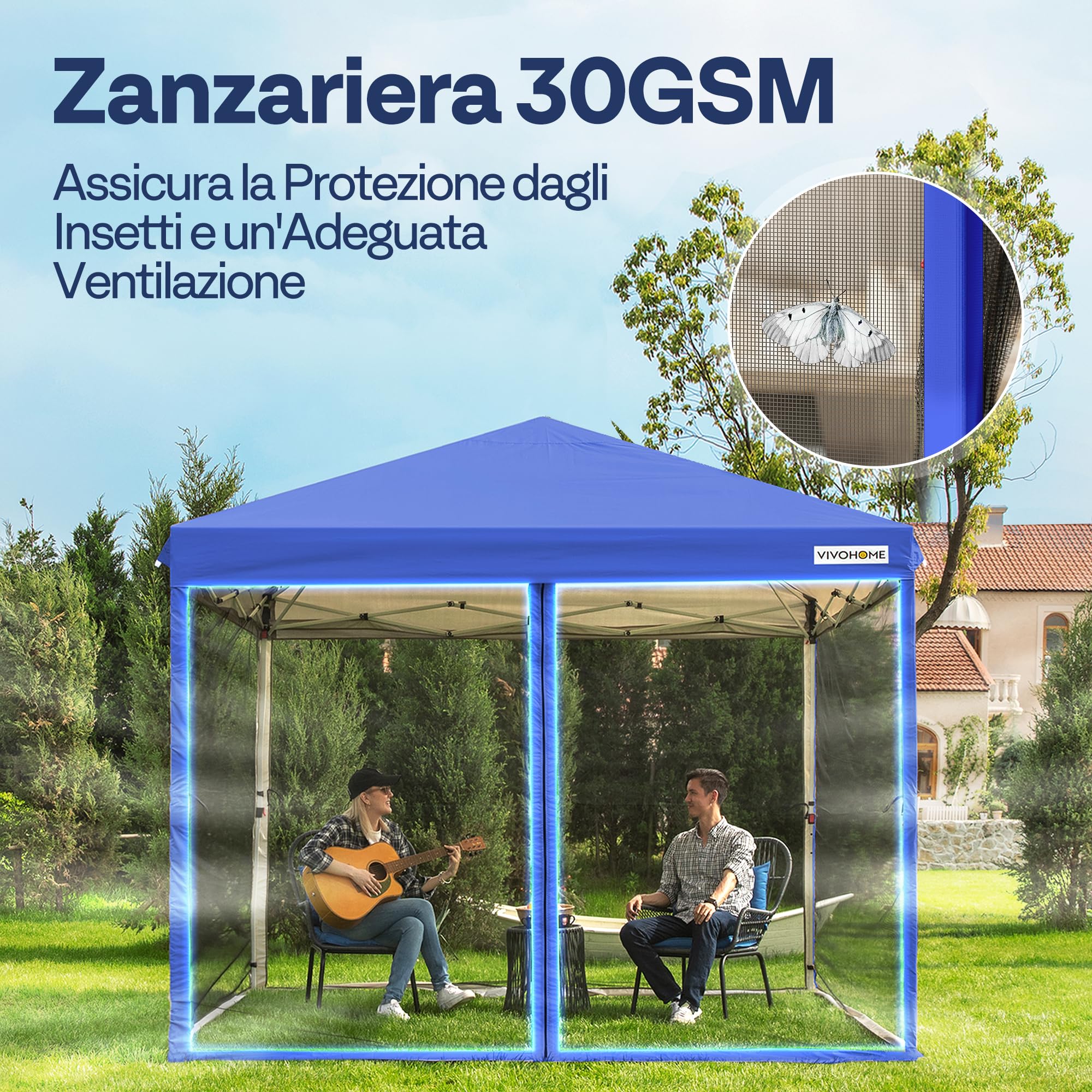 VIVOHOME Gazebo Pop-up Impermeabile 3x3m da Giardino Tenda Pieghevole con Struttura in Metallo Porte con Cerniera e Sacca di Trasporto per Campeggio Picnic e Feste all'Aperto