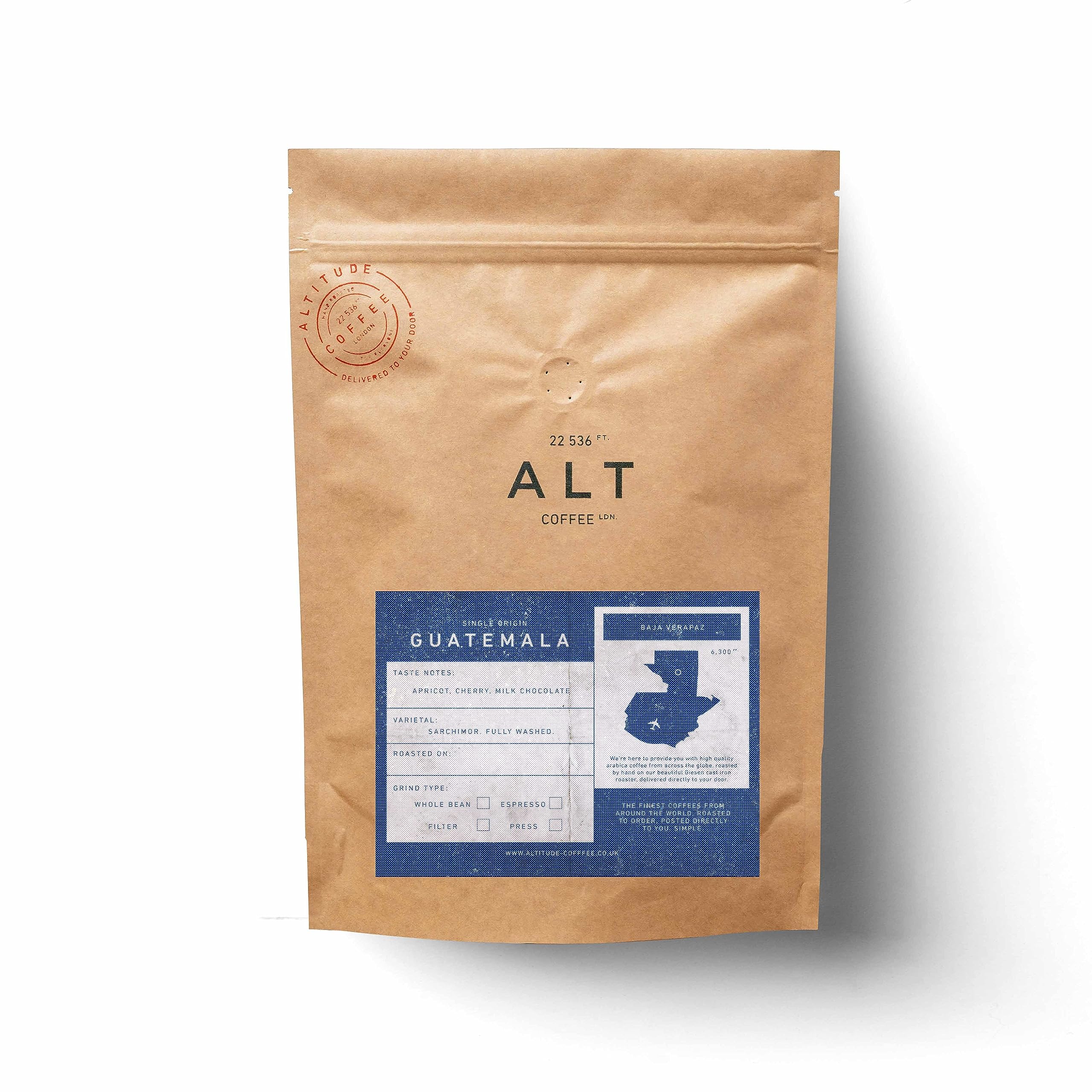Altitude Coffee London - Guatemalan Single Origin Specialty Coffee, Apricot/Cherry/Milk Chocolate, Whole Beans, Medium Roast (250g)
