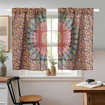 Popular Handicrafts Indian Hippie Bohemian Beautiful Peacock Blue Multi Color Mandala Sheer Curtain Panels