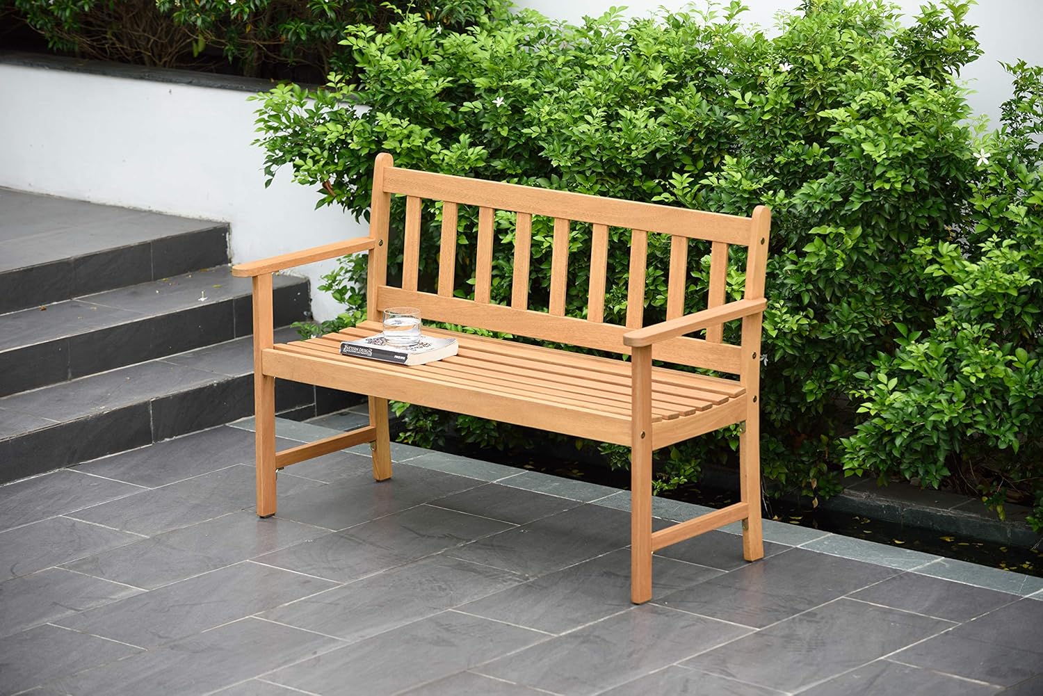 Amazonia Barcelona 2-Seat Patio Bench | Teak Finish | Durable and Ideal for Indoors and Outdoors, Light Brown