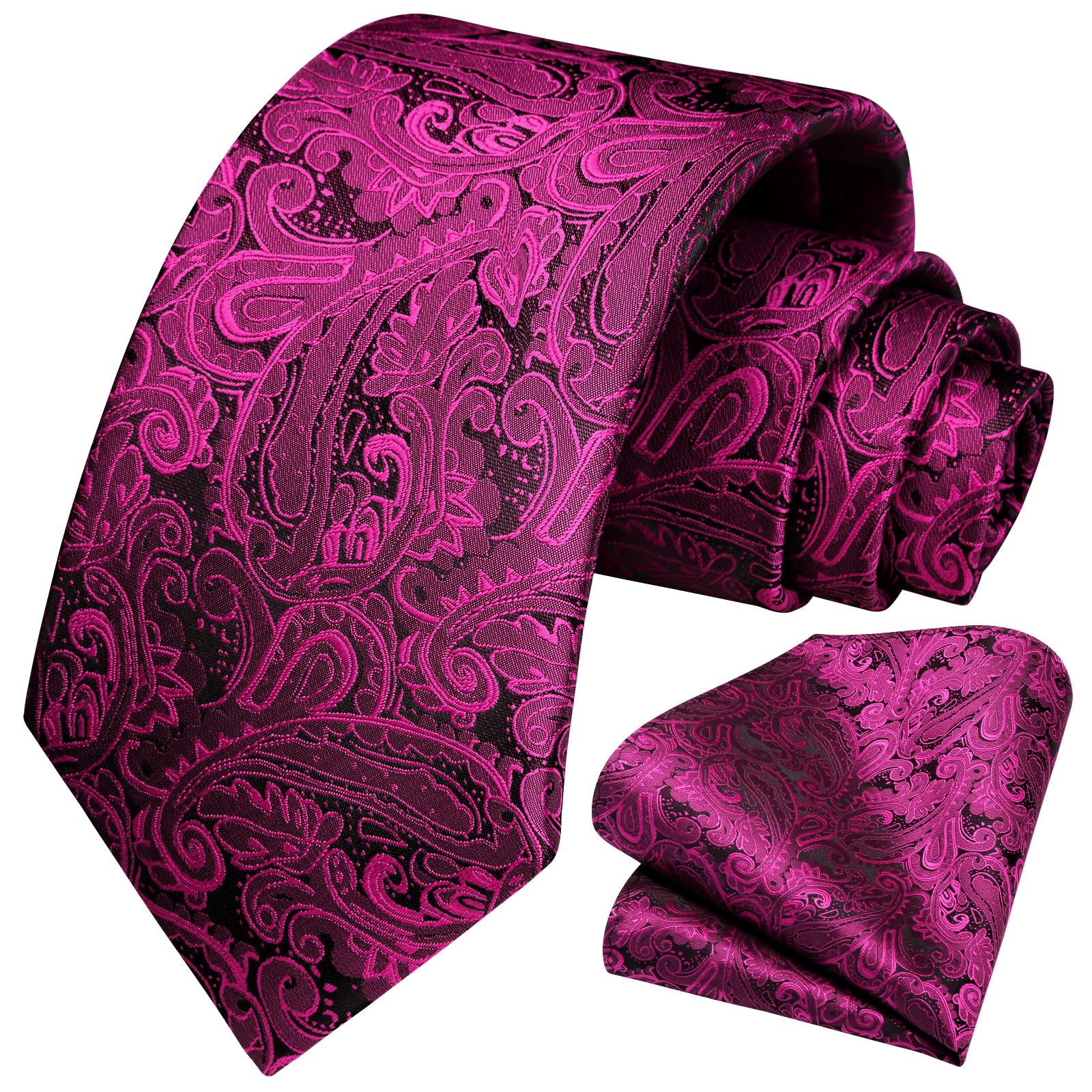 HISDERN Ties for Men Paisley Tie and Pocket Square Woven Classic Floral Mens Ties Handkerchief Set Wedding Party Necktie