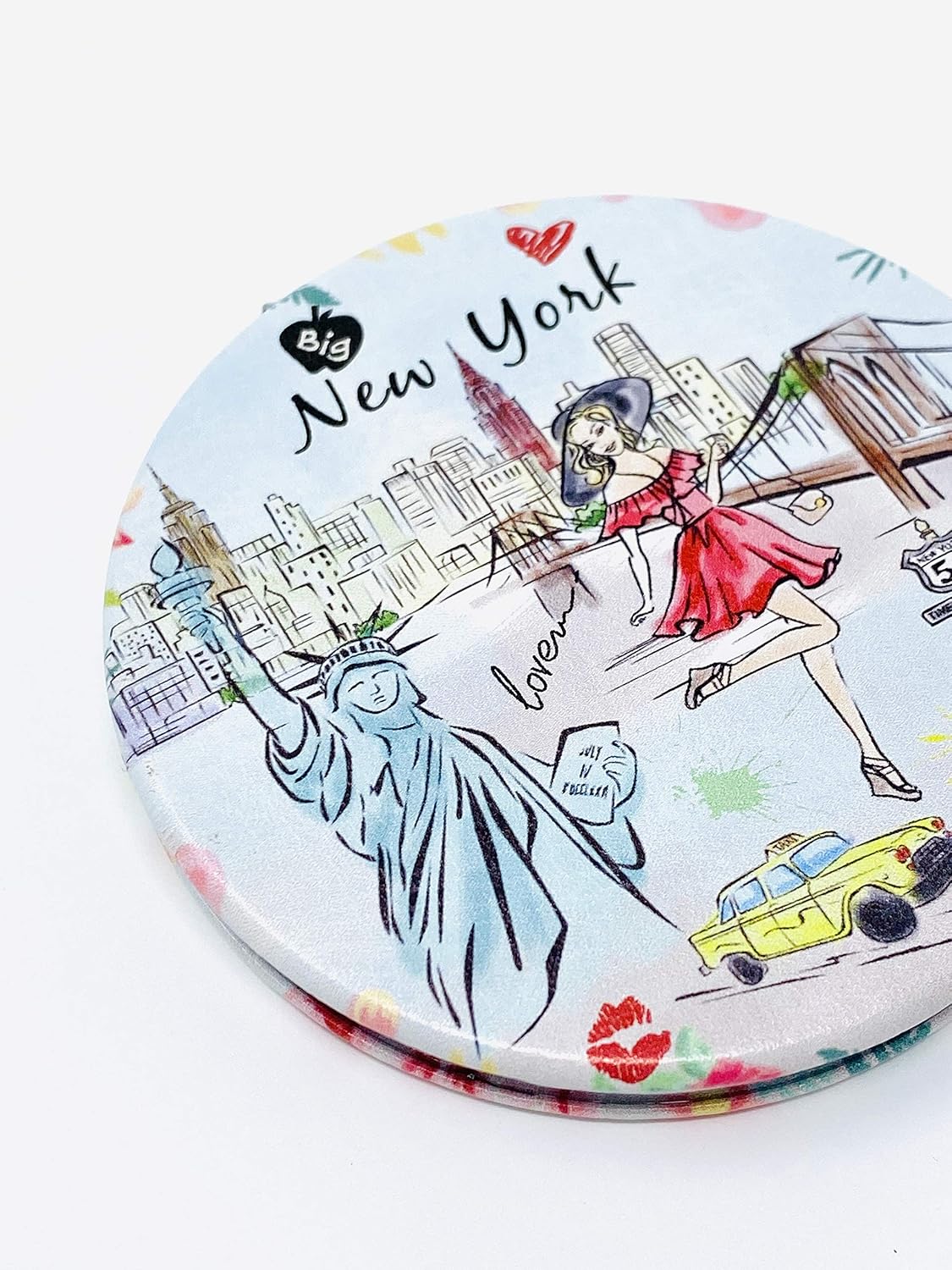 Girls & Women Fashion Elegant New York Souvenir Round Travel Mirror Hand Mirror Cosmetic Makeup Compact Mirror (JMR-270802B)