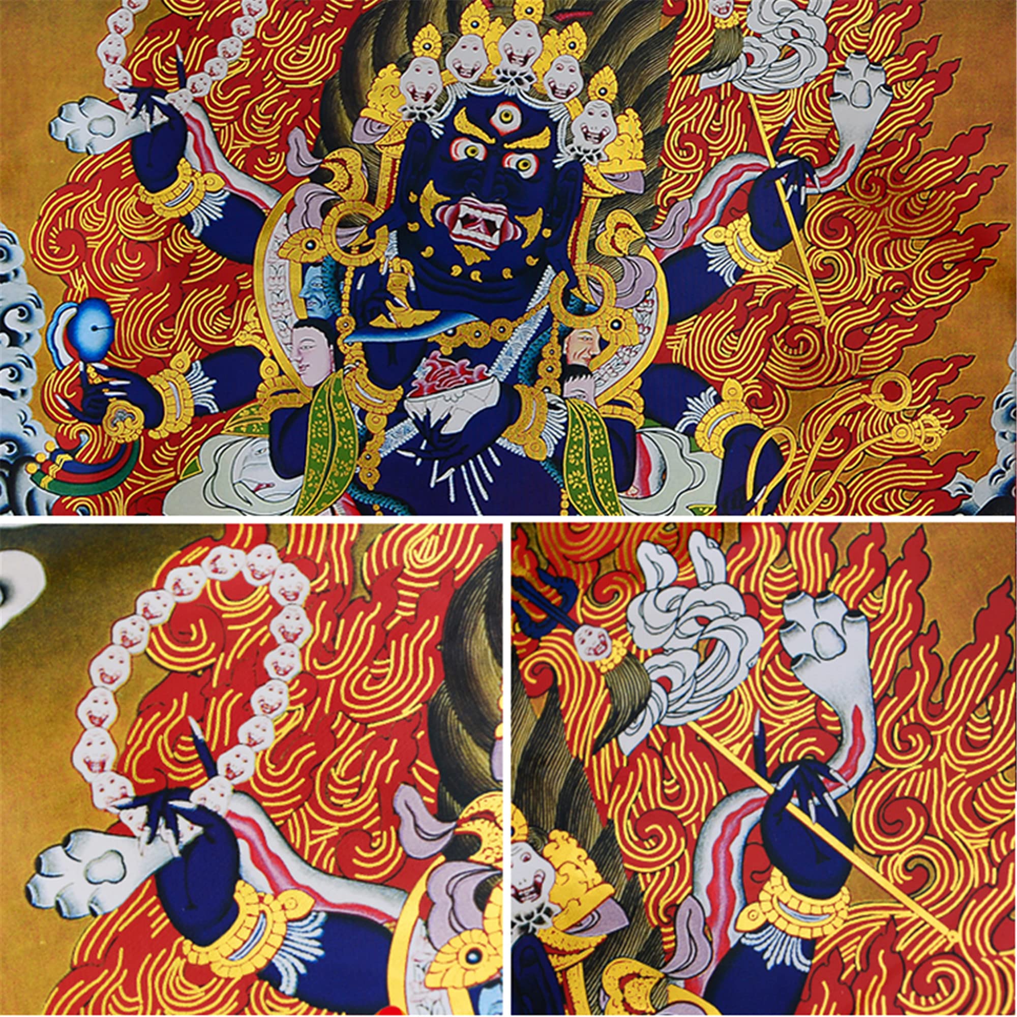 Tibetischer Thangka, Thangka-Gemälde, buddhistischer Wandteppich, sechsarmiger Mahakala, tibetische Thangka-Malerei, buddhistischer Thangka-Brokat, Buddha-Wandteppich mit Schriftrolle ( Color : Blue ,