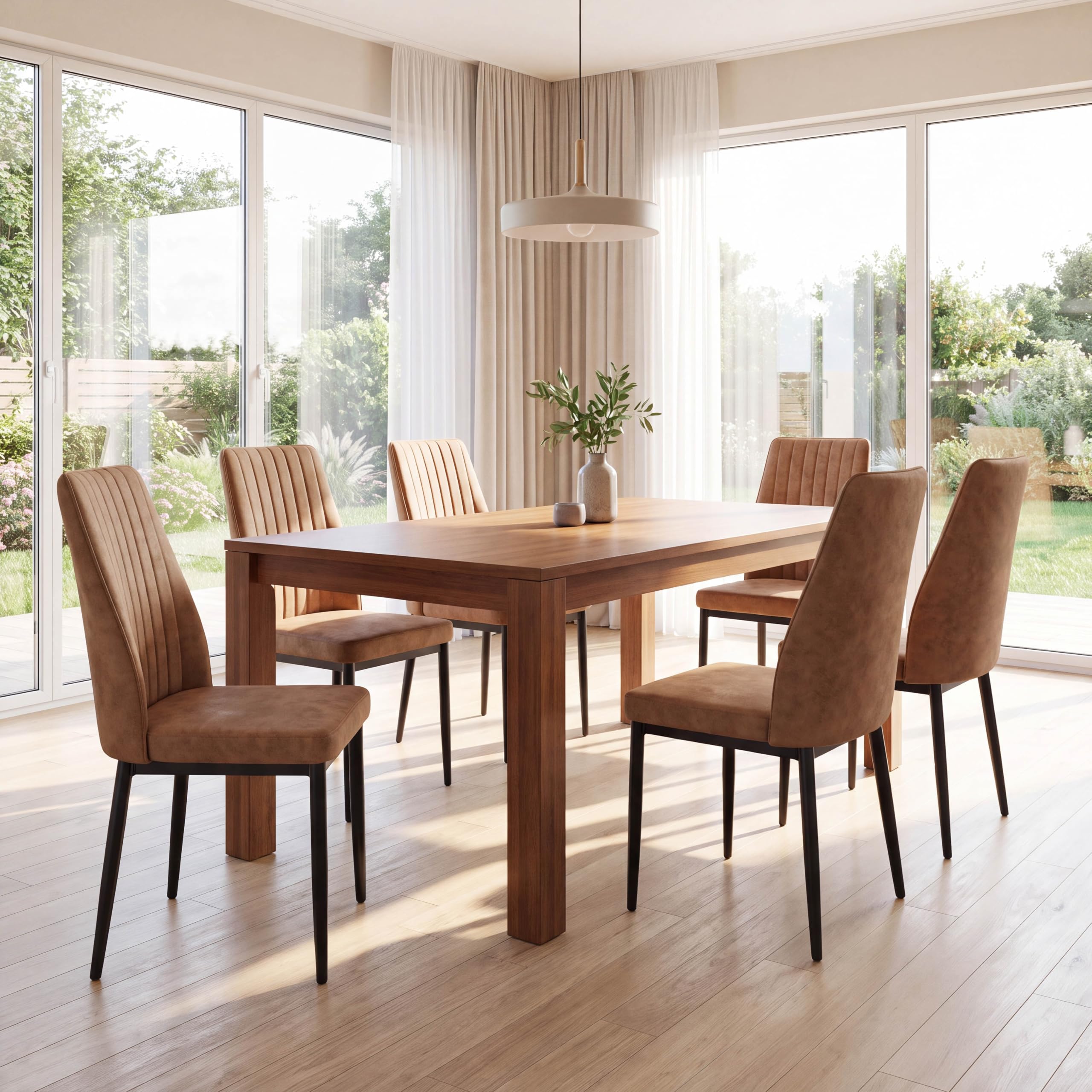 RDUEEI Brown Dining Chairs Set of 6, Suede Fabric with High Back