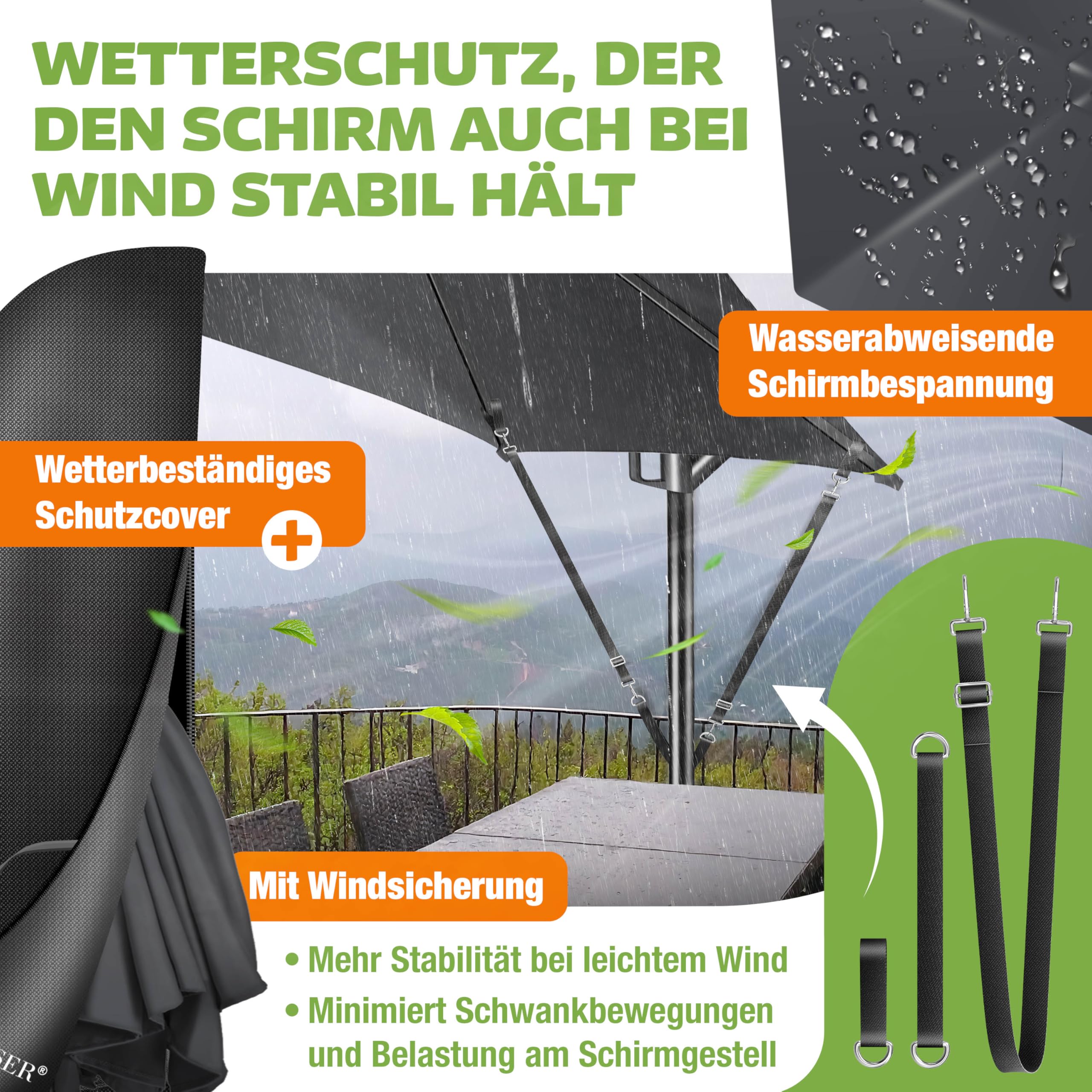 KESSER® Sonnenschirm Ø 350 cm, Ampelschirm mit Kurbel, für Balkon, Terrasse & Garten, Sonnenschutz, Gestell & Ständer aus Alu, UV-Schutz, wasserdicht + Windfest, 360° Funktion + Schutzhülle, Anthrazit