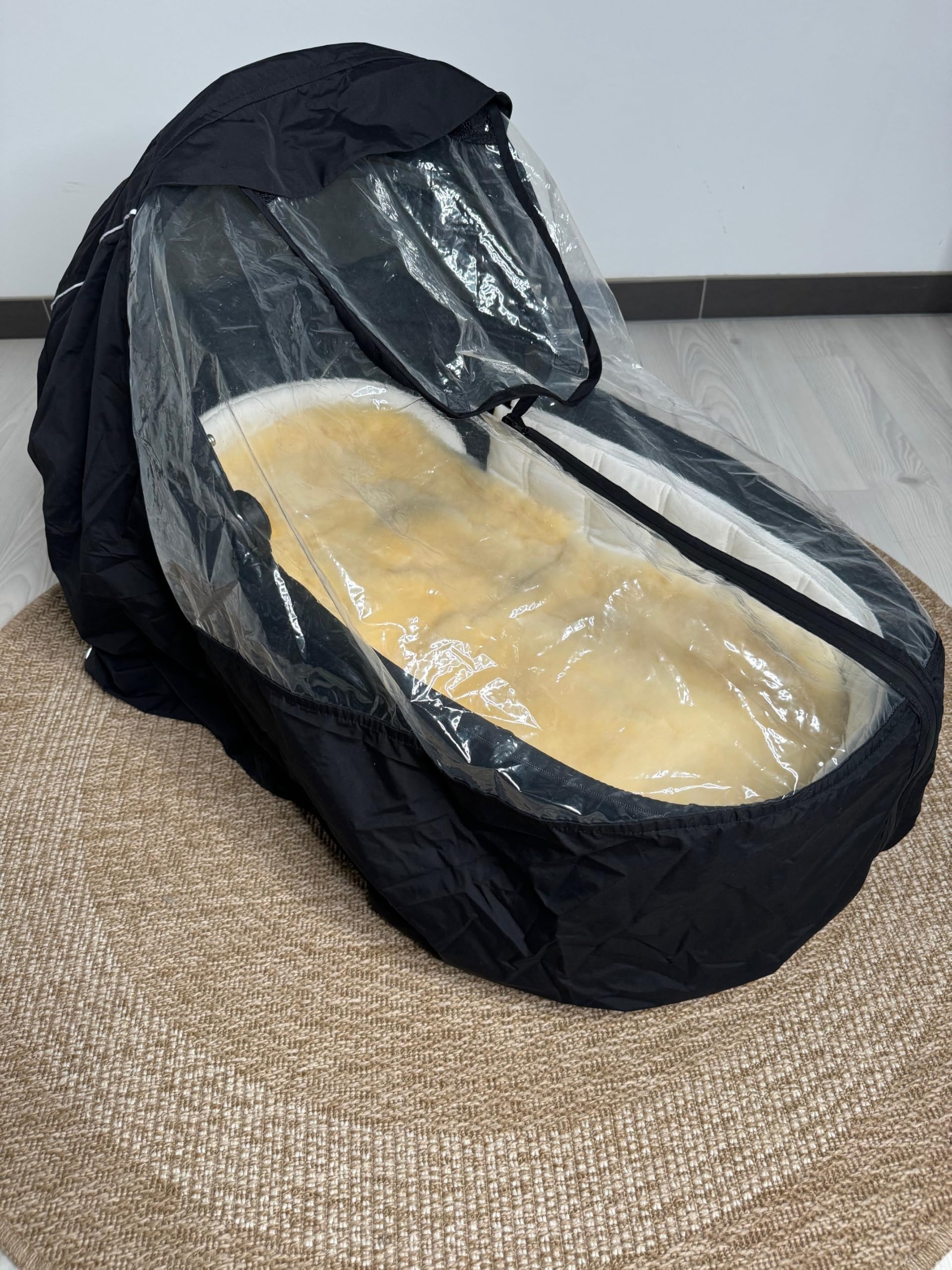 Universal Regenschutz für Kinderwagen Transparent mit Schwarz Wasserdicht mit Reißverschluss