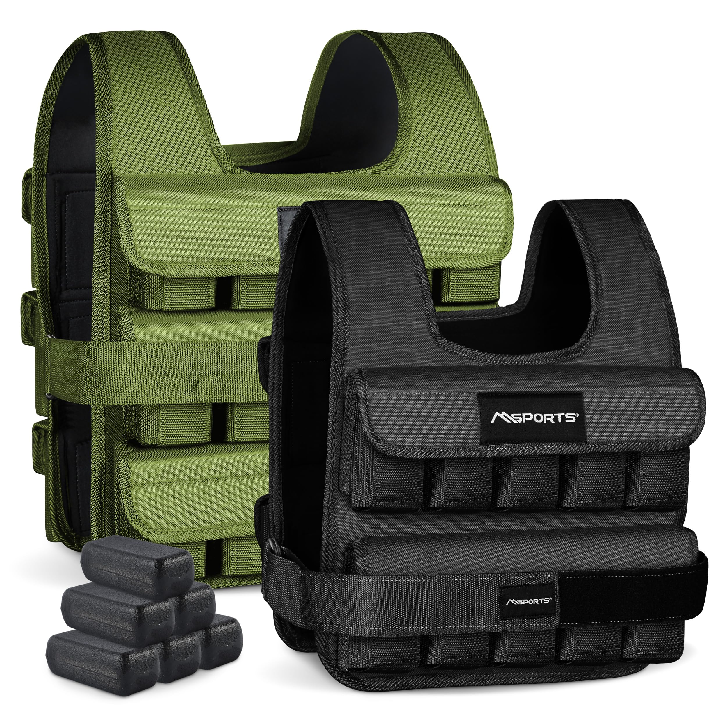 MSPORTS Gewichtsweste Premium Verstellbar von 5 kg - 30 kg Weighted Vest | Laufweste Damen Herren | Fitness Trainingsweste Krafttraining (15 kg, Black)