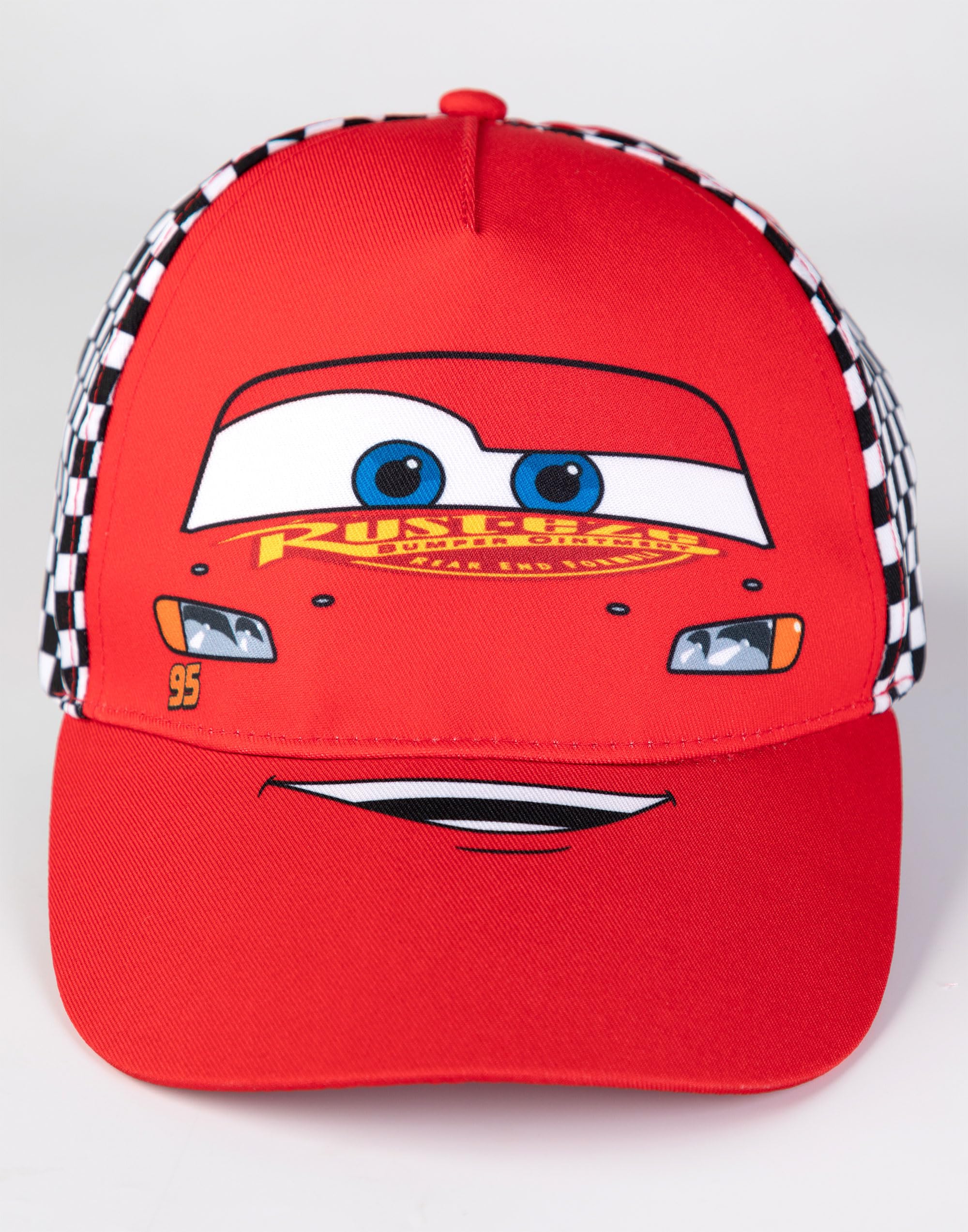 Disney Cars Lightning McQueen Kids Red Adjustable Curved Peak Cap | Letnia czapka chroniąca przed słońcem dla chłopców | '95 Rust-eze czapka w kratkę, Czerwony, Rozmiar uniwersalny