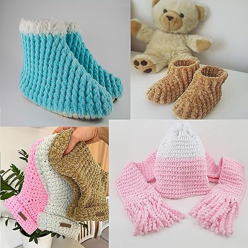 Miniatura 7 de Hilo de terciopelo XL, hilo de felpilla suave para ganchillo súper voluminoso de 76 yardas, hilo para manta de bebé para tejer hilo amigurumi, hilo