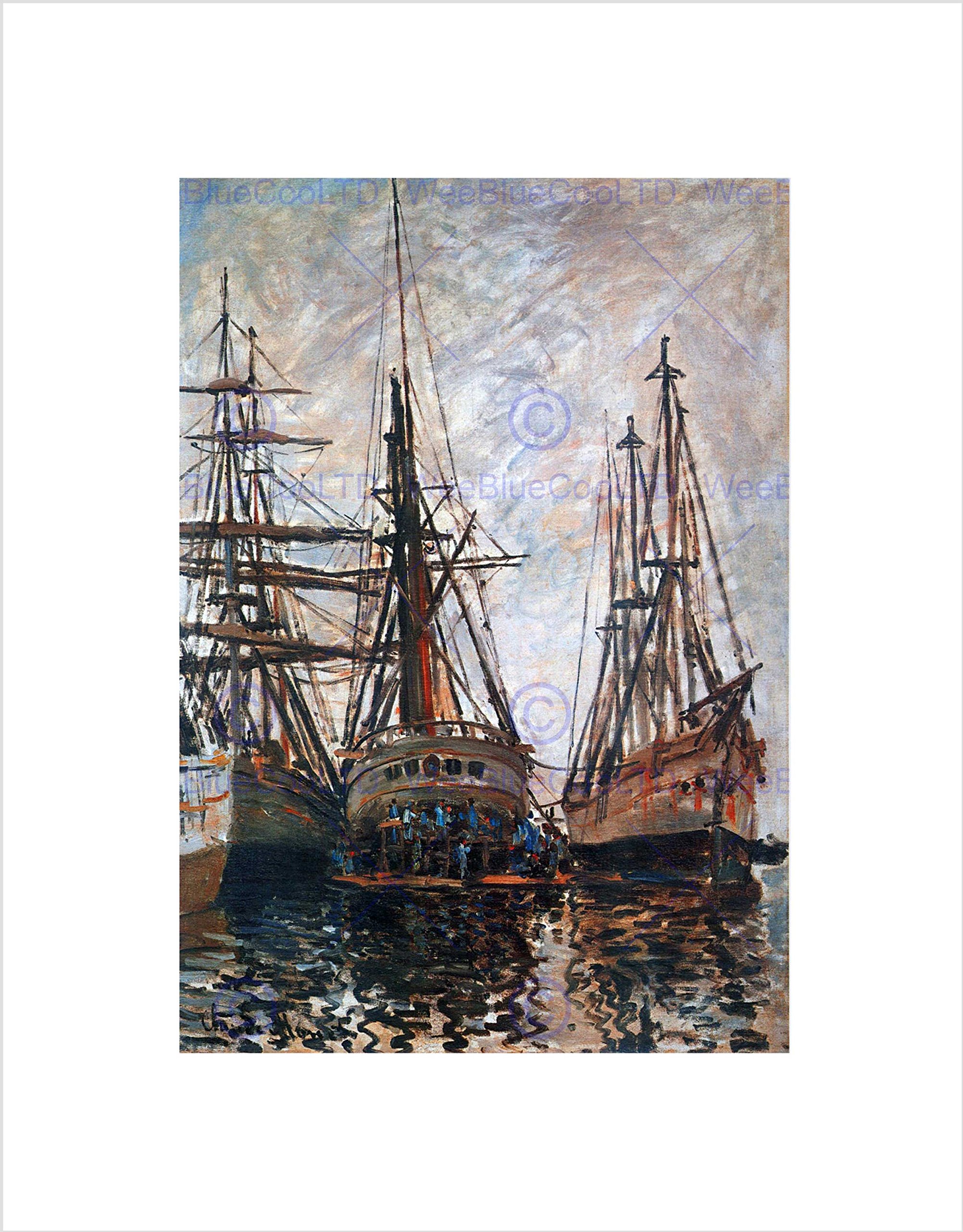 Wee Blue Coo Claude Monet Boats On Rapair Old Master Picture Wall Art Print