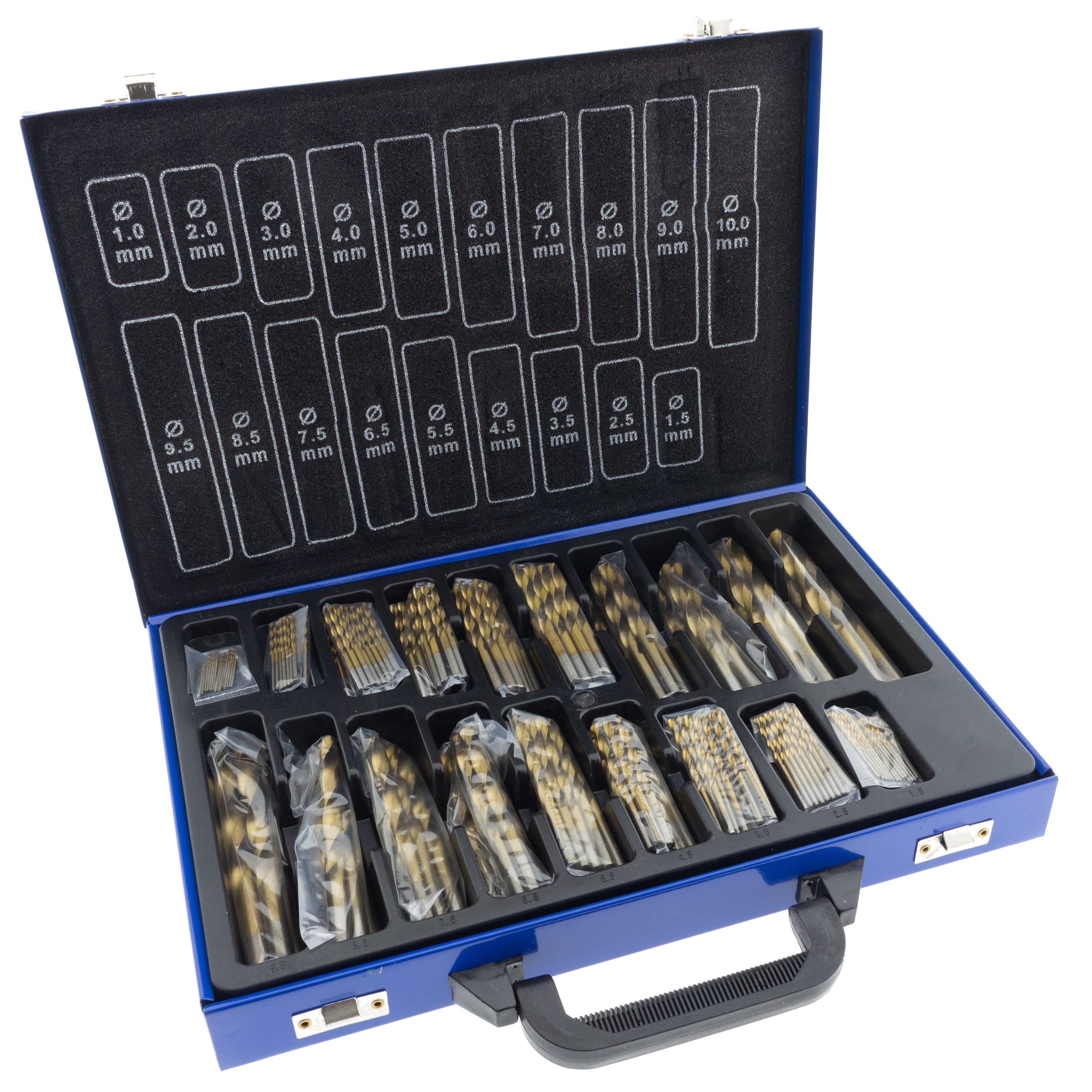 Toolchest Lot de 170 forets hélicoïdaux HSS de qualité supérieure 1-10 mm DIN 338 avec coffret en métal