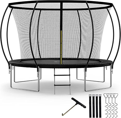 Simple Deluxe Trampolín para niños con red de seguridad de 12 pies, estacas de viento Simple Deluxe de 400 libras, capacidad de peso al aire libre,