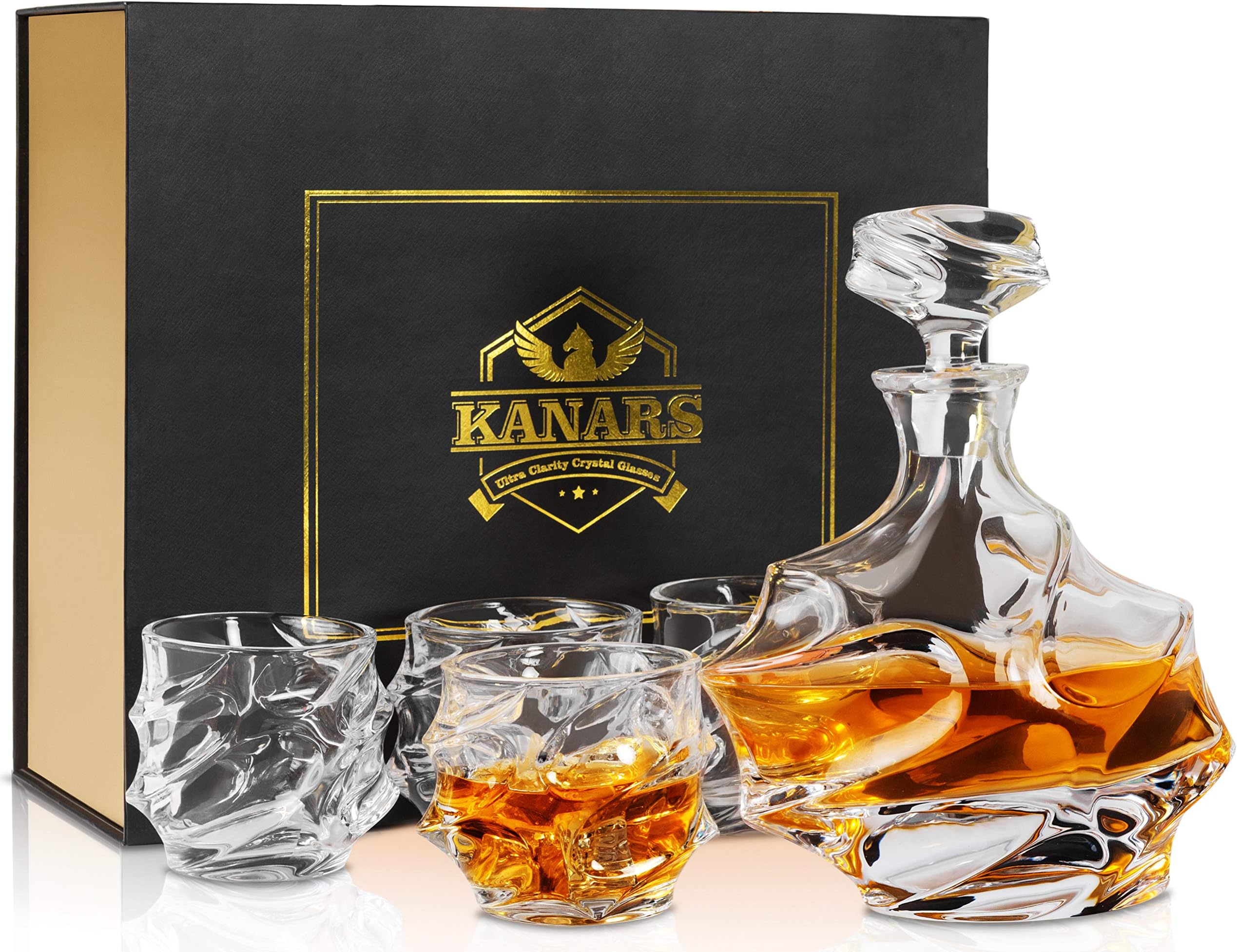 Crystal Whiskey Decanter Set, 27 Oz Emperor Decanter with Old Fashioned Glasses for Liquor Bourbon Scotch Tequila Snifter, Unique Christmas Gifts for Men Dad Grandpa Brother Adult