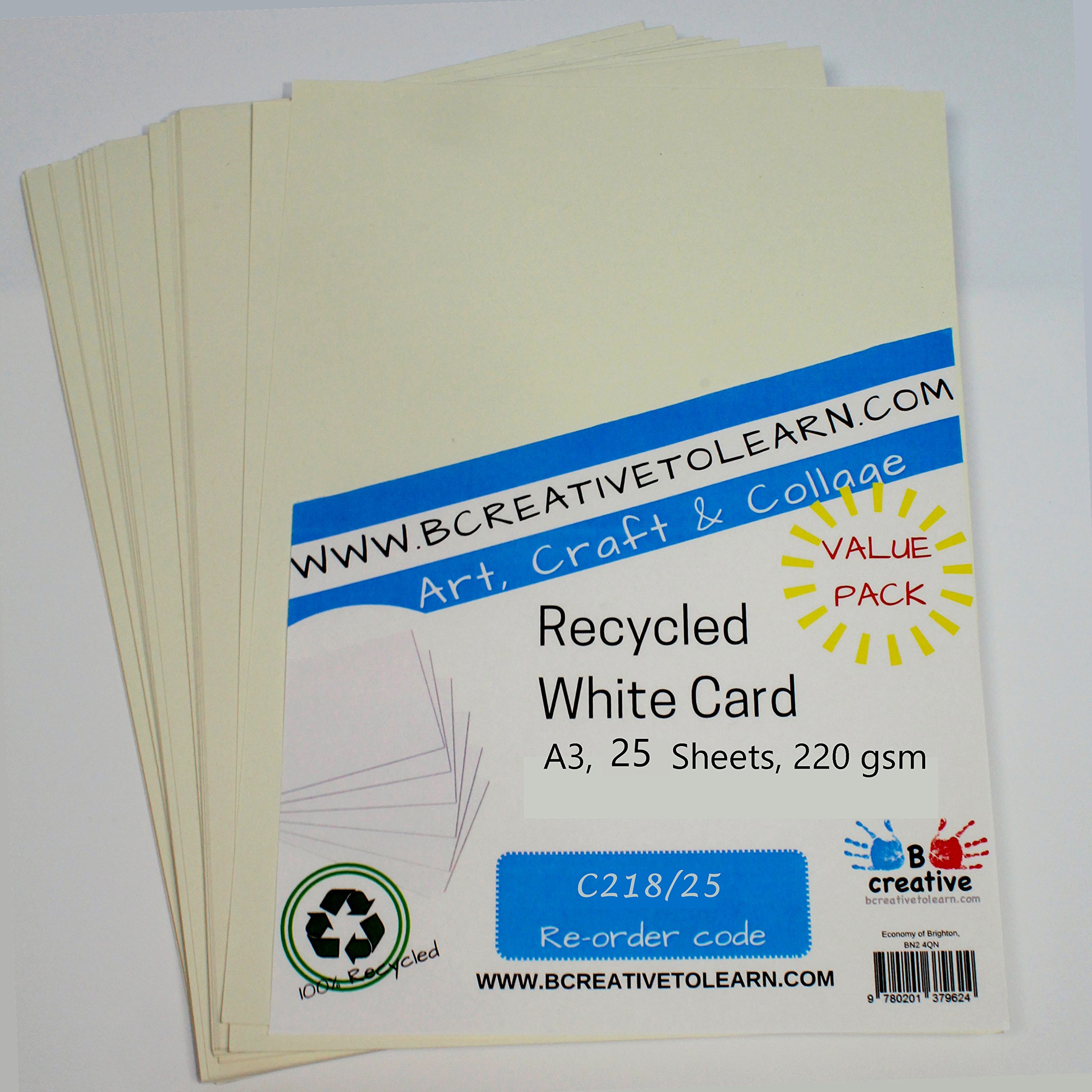 A3 Recycled White Card 220gsm 25 Sheets by BCreative ®