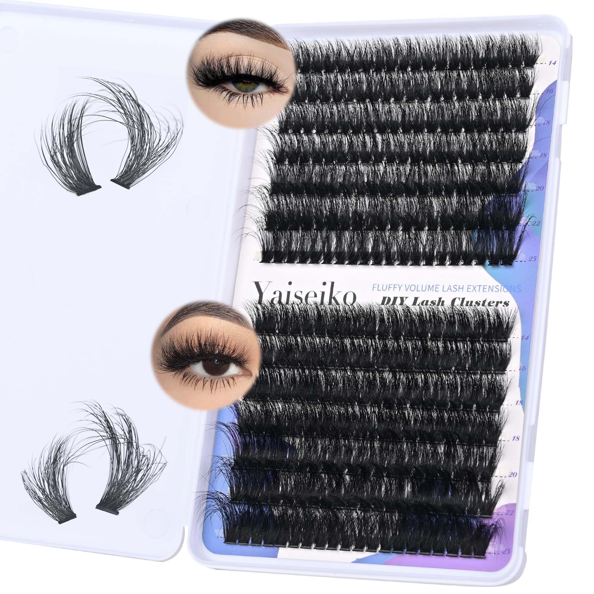 Fluffy Lash Cluster Eyelash Extensions 14-25mm Thick Lash Clusters 60D+80D D Curl Wispy Individual Lashes 280pcs False Eyelashes DIY Plant Fibers Lash Extension, by Yaiseiko