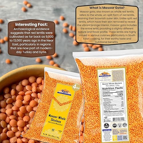 Miniatura 2 de Rani Masoor Gota (fútbol) lentejas rojas indias sin piel, 64 onzas (4 libras), 4.0lbs a granel, totalmente naturales, aptas para gluten, sin OMG,