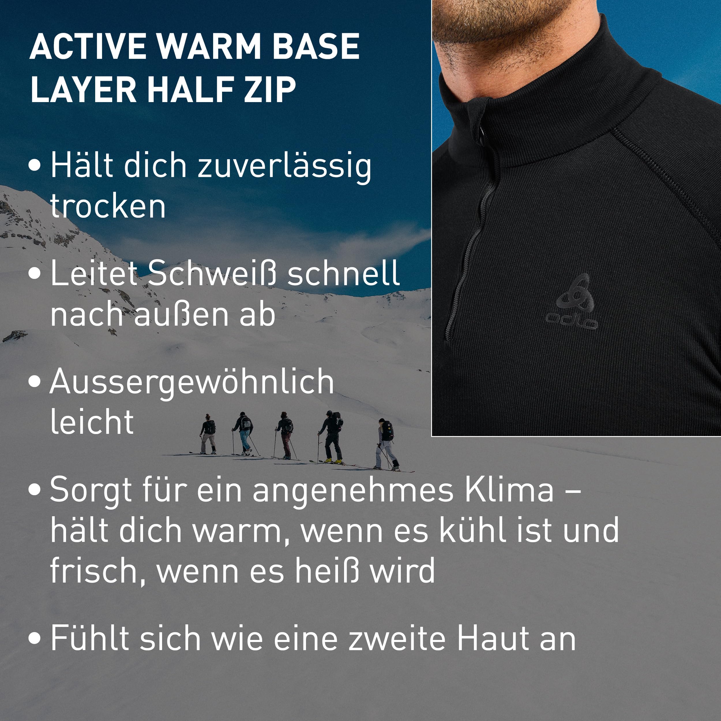 Odlo Herren Active Warm Half Zip Longsleeve Langarm Unterhemd Funktionsunterhemd