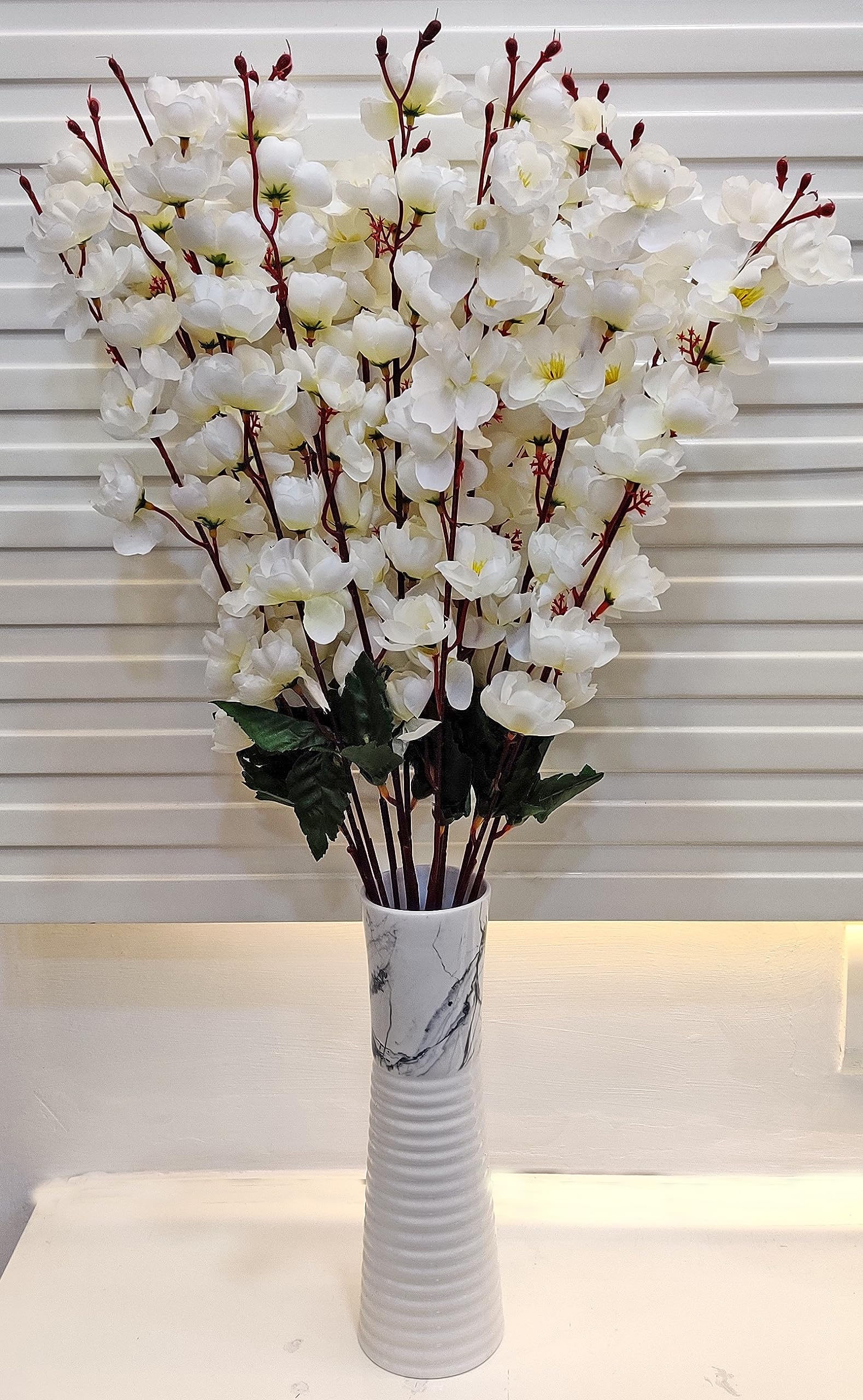Artificial Flowers for Home Decoration Cherry Blossom Flower Bunch for Vase, Home Decor, Without VASE, Combo, White, Pack of 2 Pieces-image-13