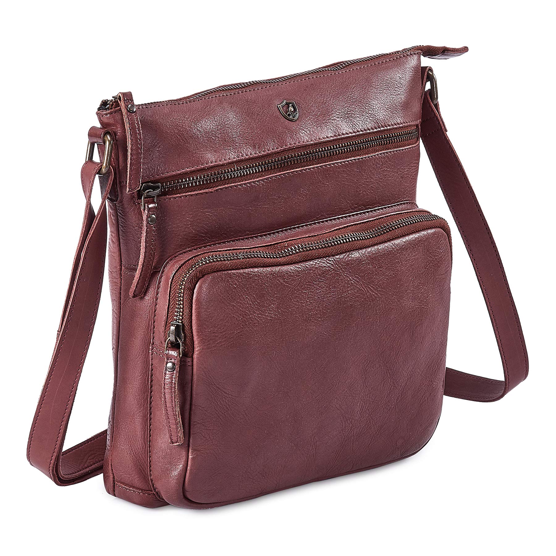 Sponsored Ad – women Crossbody Real Leather Triple Zip Bag, Purse, Travel Bag (Burgundy)