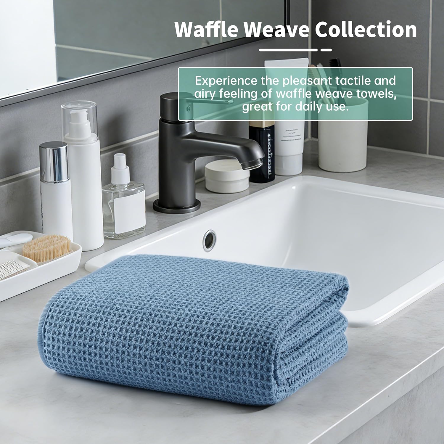 MICROFI Microfiber Waffle Bath Sheet, Quick Dry, Lint Free, 40 x 80 inches (101.6 x 203.2 cm), 1 Count, 430 GSM (Blue)
