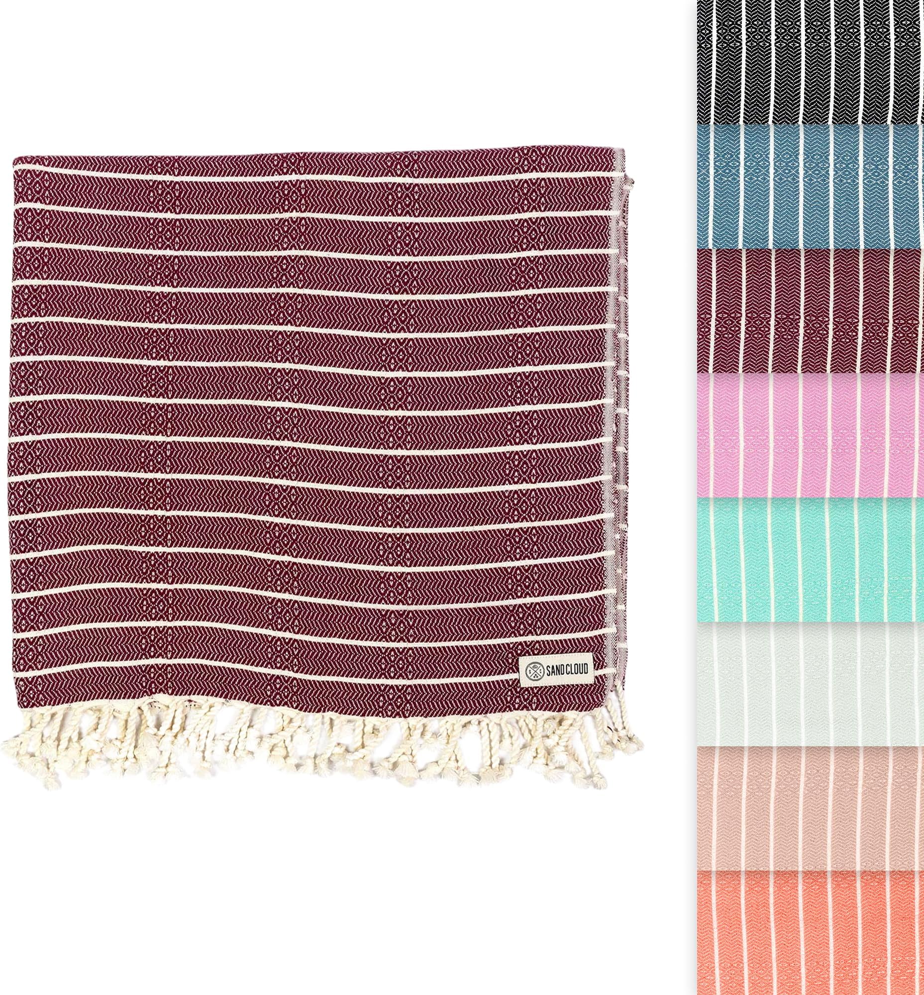 Sand Cloud Turkish Beach Towel - Sand Proof - 100% Certified Organic Turkish Towel - Quick Dry Towel for Beach, Picnic, Blanket or Bath - As Seen on Shark Tank - Gocek Burgundy
