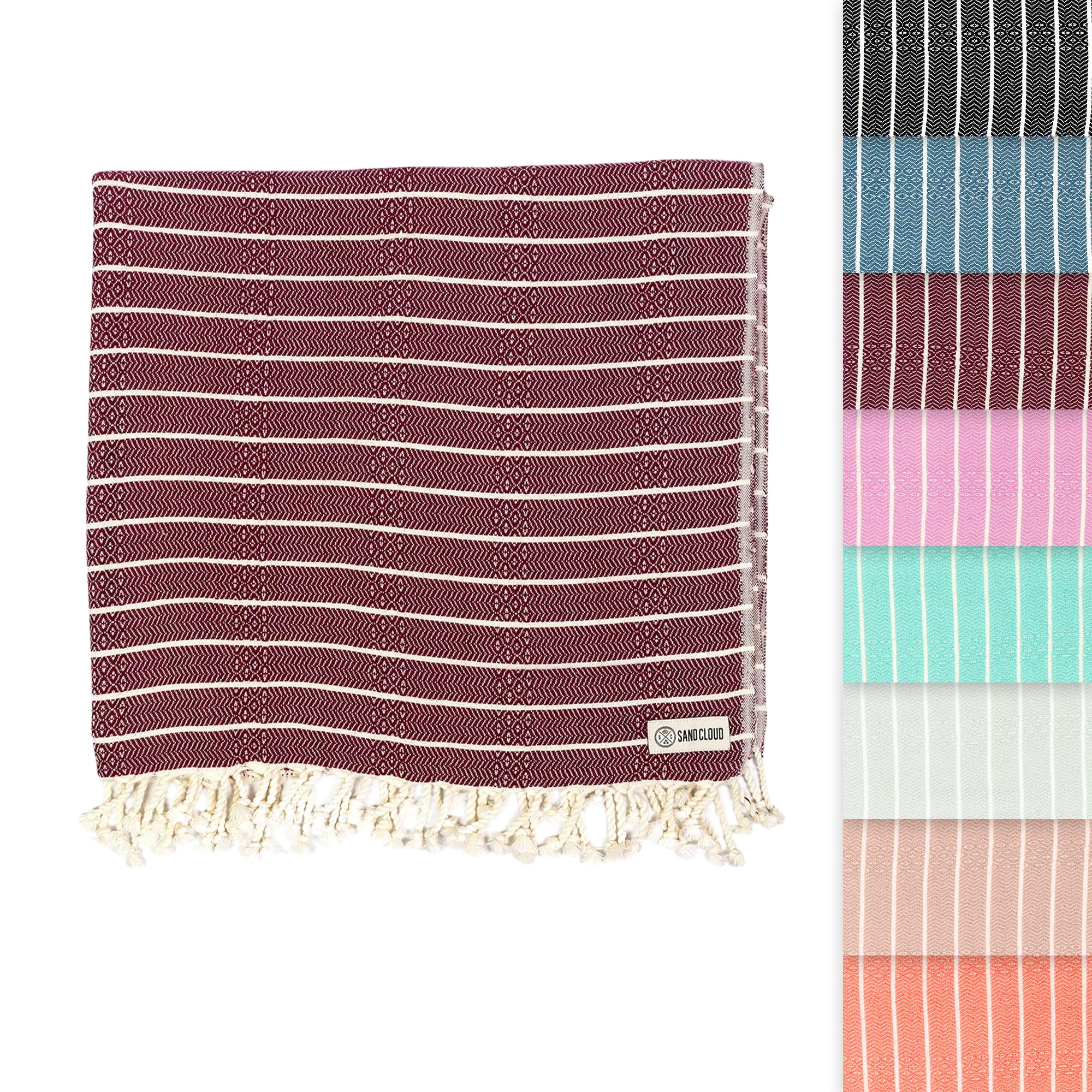 Sand Cloud Turkish Beach Towel - Sand Proof - 100% Certified Organic Turkish Towel - Quick Dry Towel for Beach, Picnic, Blanket or Bath - As Seen on Shark Tank - Gocek Burgundy