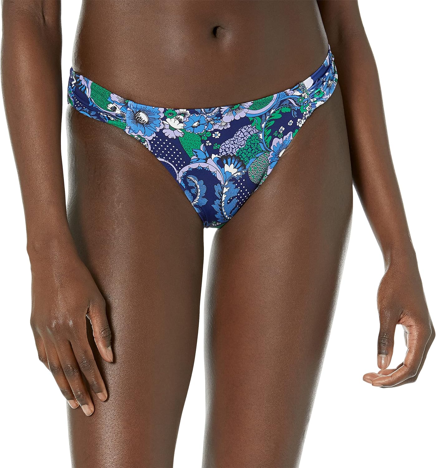 Amazon Essentials Women's Side Tab Bikini Swimsuit Bottom Medium Deep Blue Paisley