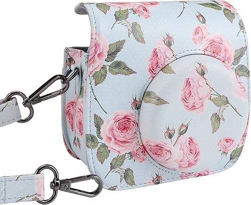 Yoption Funda para cámara instantánea compatible con Instax Mini 1211988+, bolsa de piel sintética para cámara con bolsillo y correa de hombro