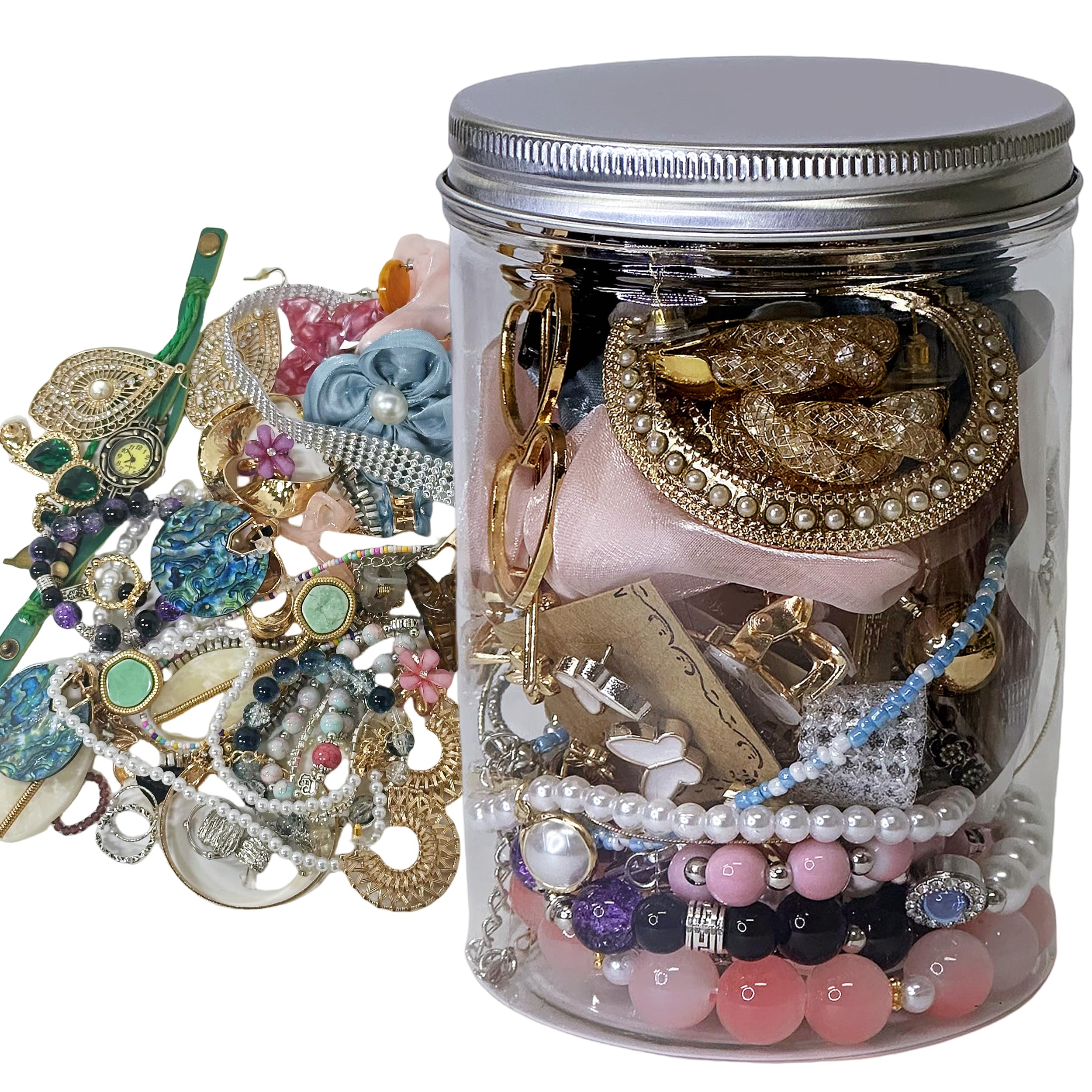 Mystery Jewelry Jar,Surprise Jewelry Box for Women, Gift Set (Necklace, Earrings, Rings,Kracelet),Unique Birthday Gift for Her (Diverse styles/40-45)