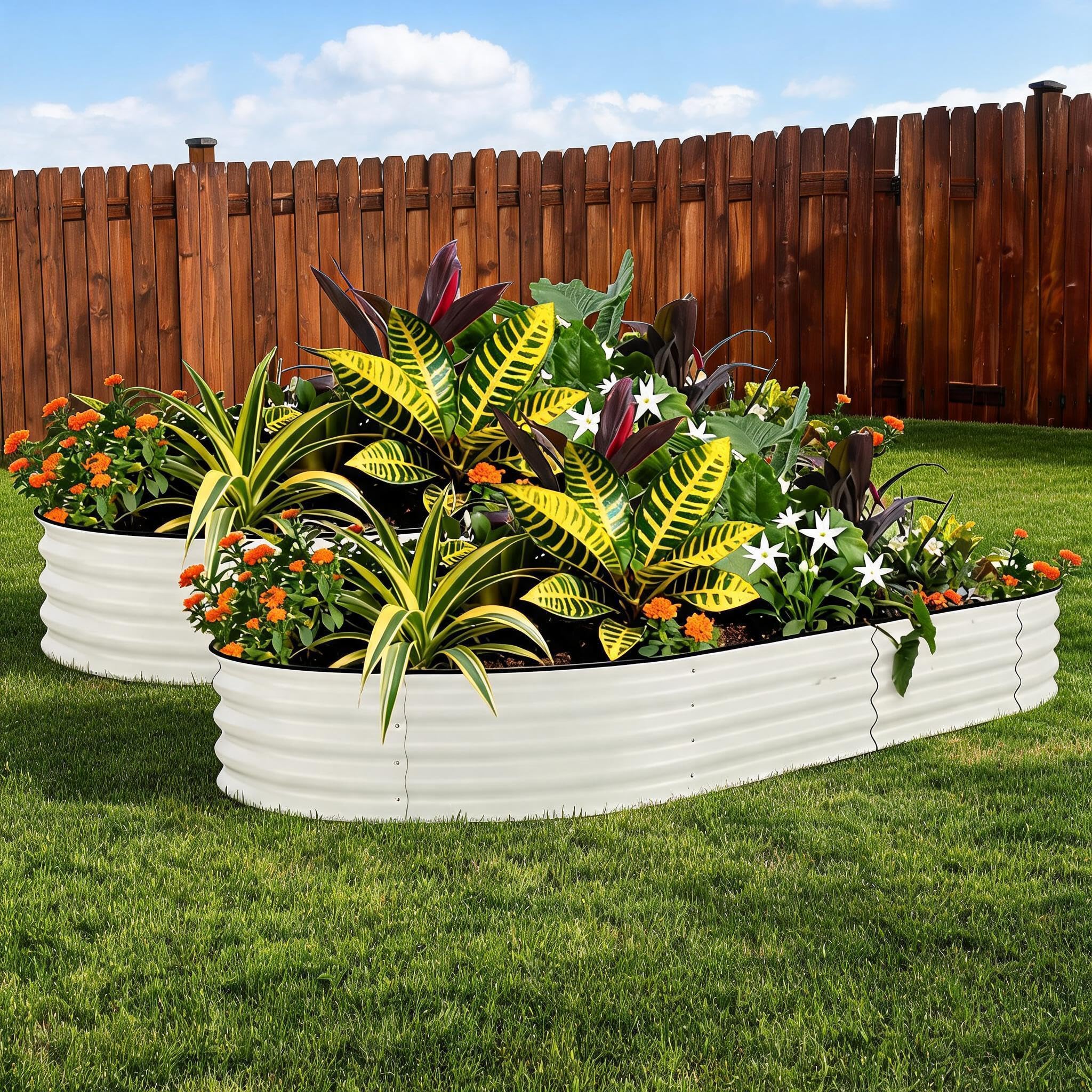 Aptliton 2-Pack Galvanized Steel Oval Raised Garden Beds, 0.6mm Thick Open-Bottom Metal Planter Boxes, Rust & Corrosion Resistant, Easy Assembly, Safety Anti-Cut Edges - Beige, 300x120x45cm