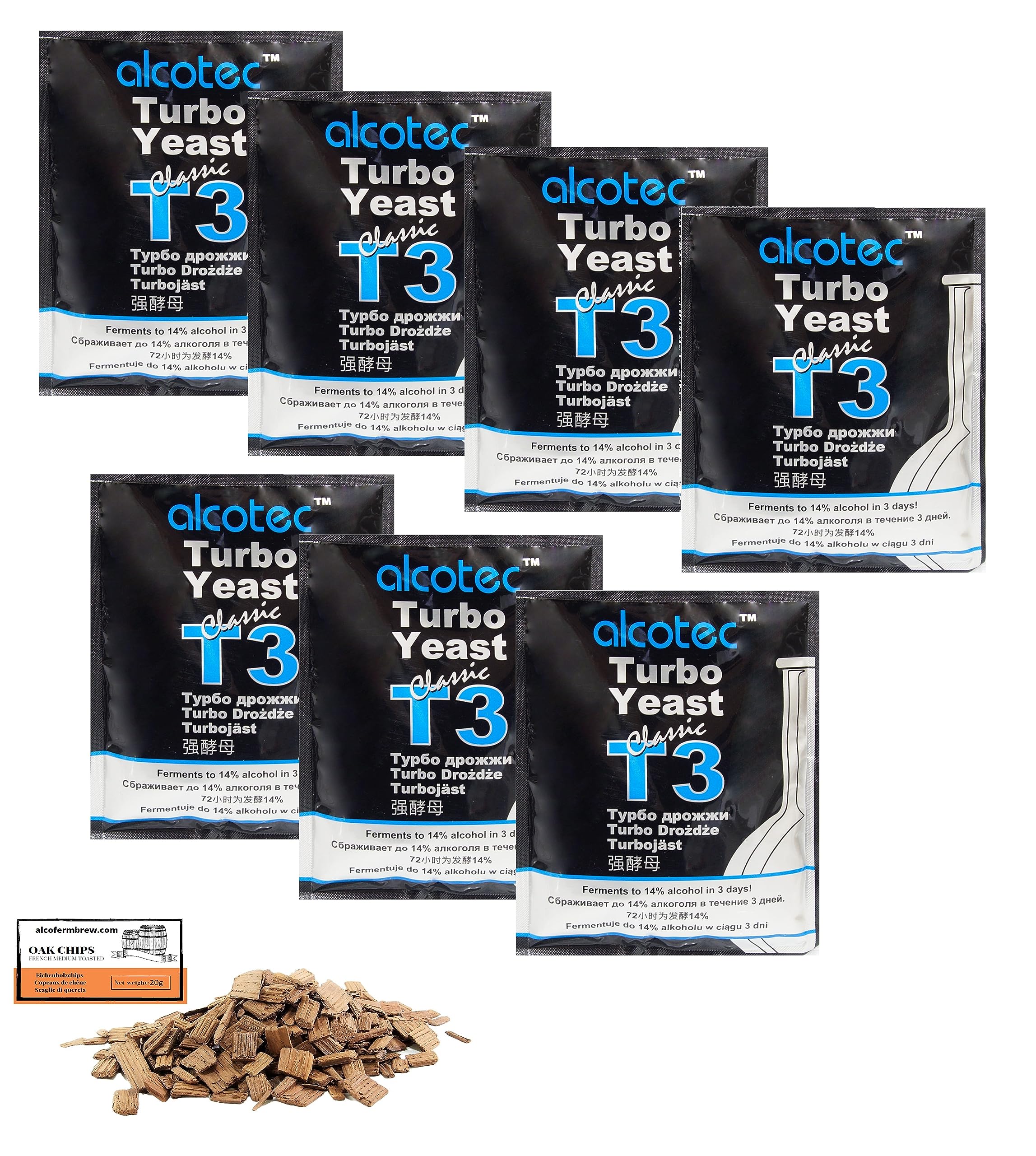 7 x Turbo Levure - Alcotec Classic T3-120g, Levure pour la fermentation du sucre, Distillateurs Levure, Levure Rapide, Gnôle Alcool