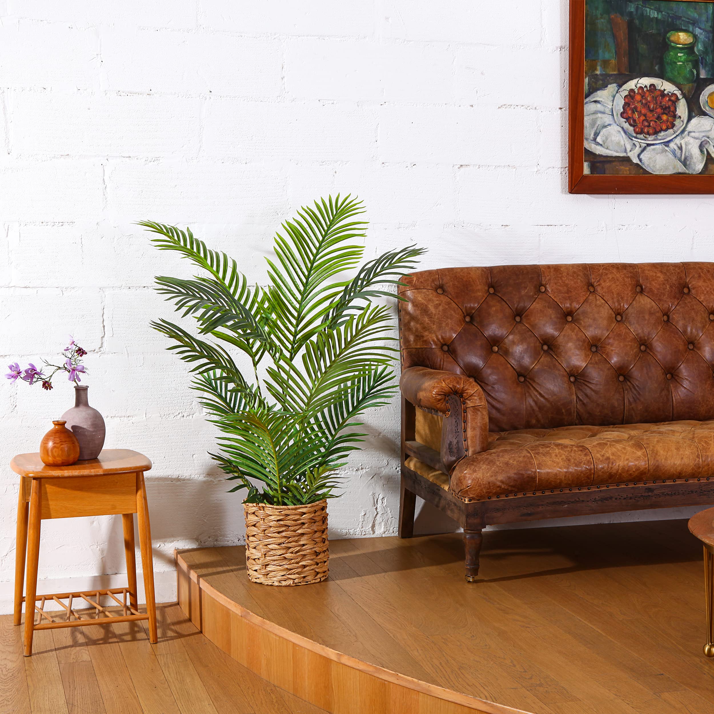 Fopamtri Kunstpflanzen Groß Areca Kunstpalme 120 cm im Topf Künstliche Pflanze Tropical Hawaii Grün Fake Plant für Schlafzimmer Büro Garten Hochzeit Party Deco (2 Stück)