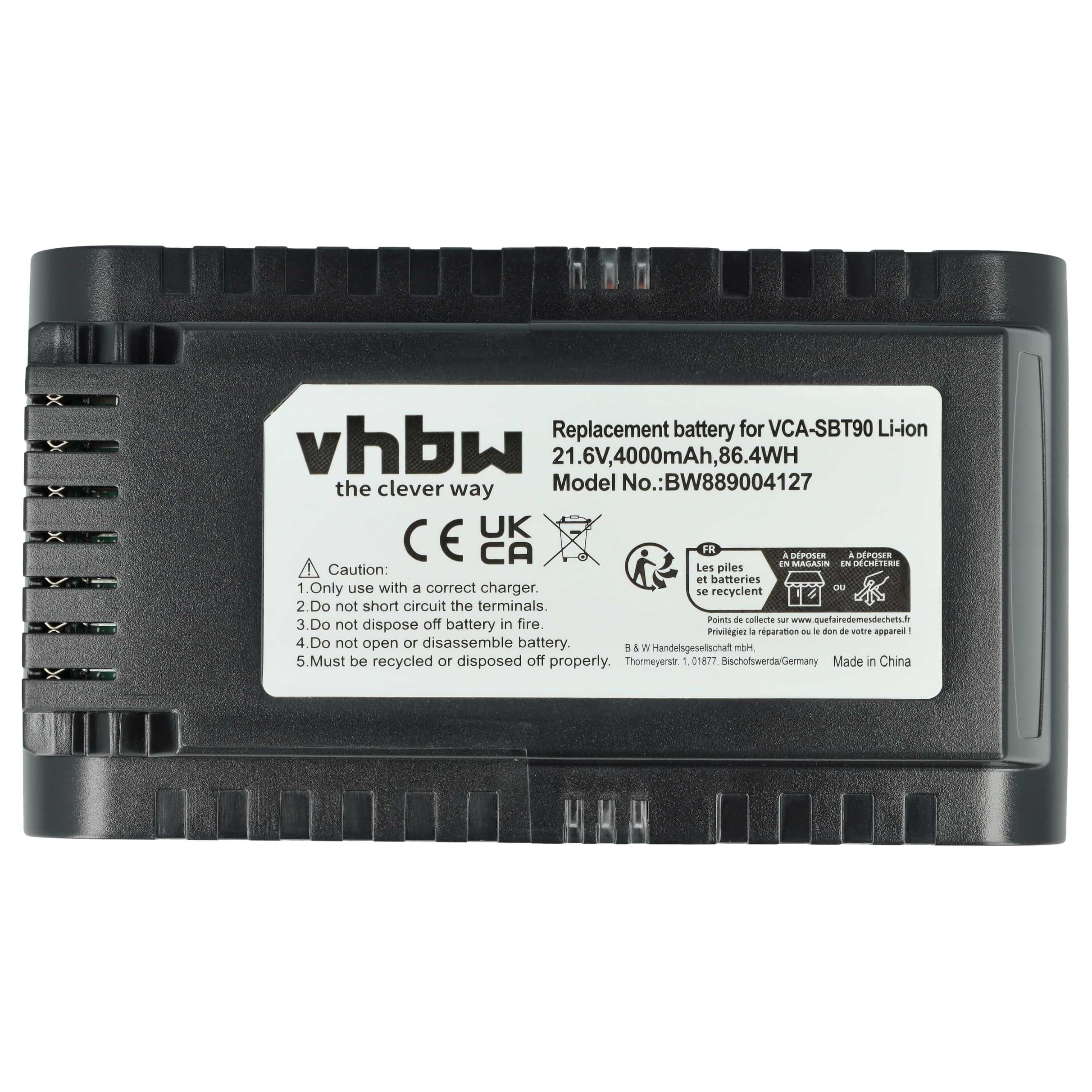 vhbw batteria compatibile con Samsung VS20T7536T5/EN, VS20T7538T5/SH, VS20T7562R5/EG aspirapolvere nero (4000mAh, 21,6V, Li-Ion)