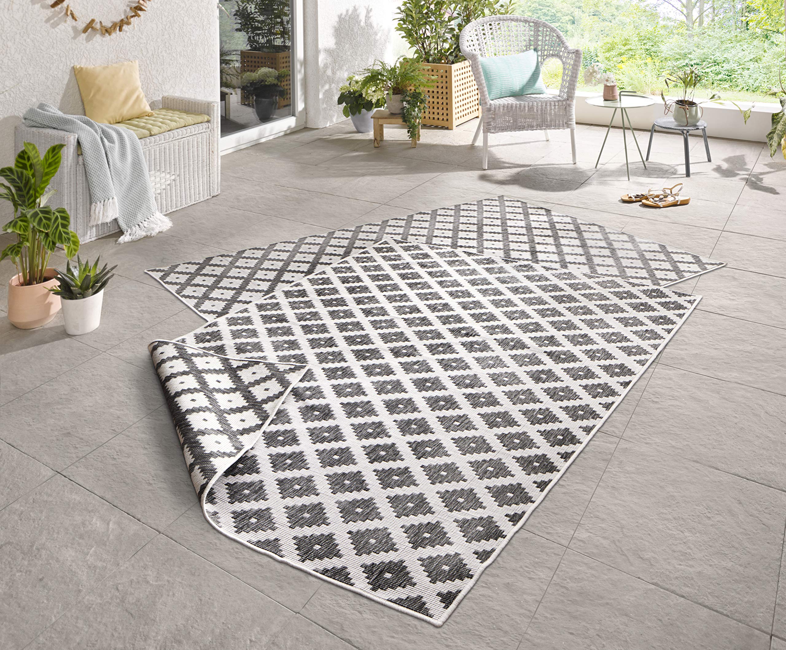 NORTHRUGS Indoor and Outdoor Rug Nizza 120 x 170 cm - Reversible Rug Weatherproof Modern Geometric Pattern for Balcony Patio Garden Conservatory Kitchen Living Room Rug Waterproof in Grey Cream