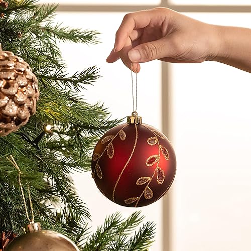 Miniatura 5 de Valery Madelyn Juego de adornos de Navidad, 9 quilates de cobre rojo y blanco inastillable, juego de decoración surtida para árbol de Navidad, 3.94