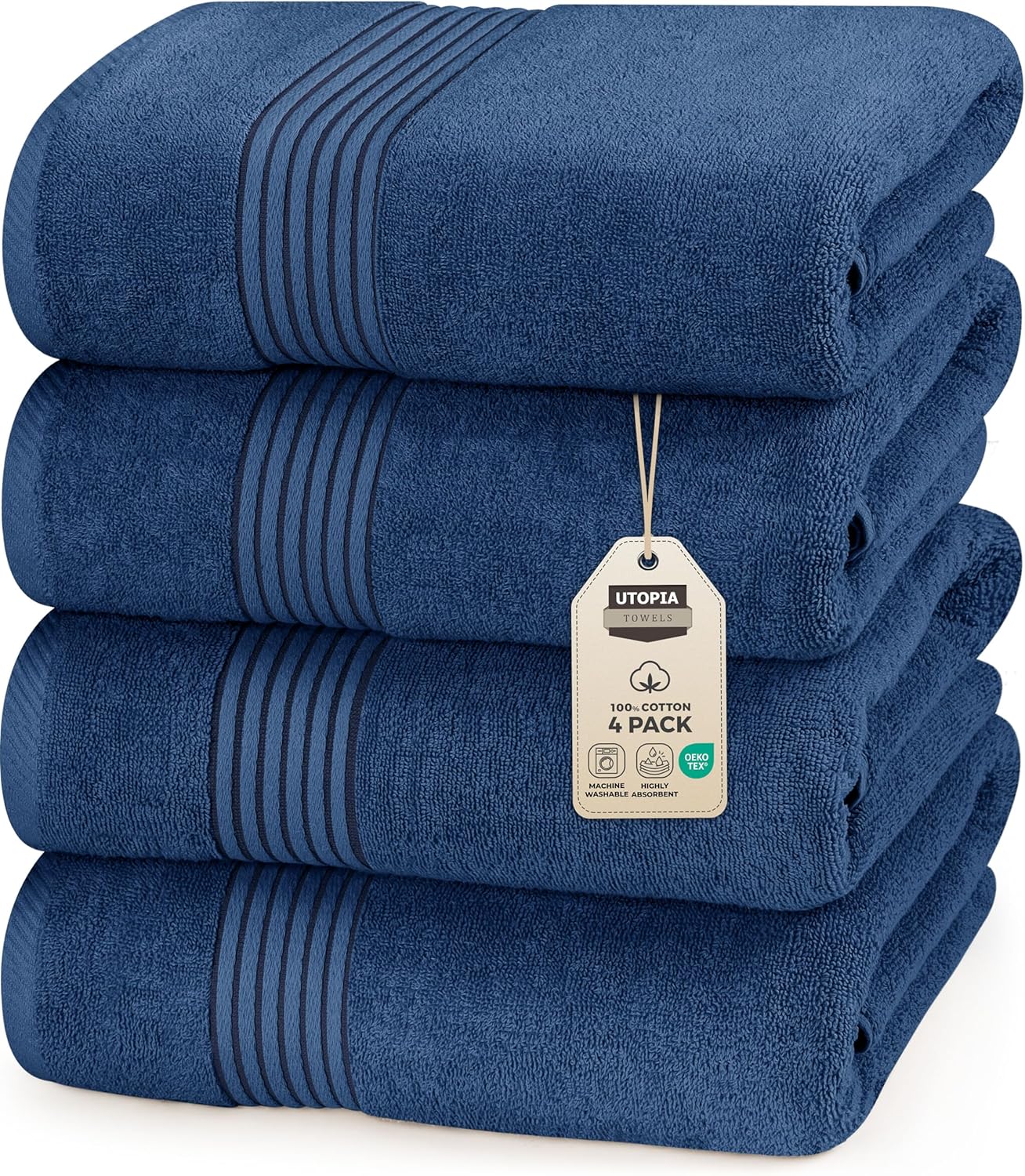 Utopia Towels 4 Pack Bath Towels Set, 27 by 54 Inches, 100% Ring Spun Cotton, Quick Dry, Highly Absorbent, Soft Feel Towels, Perfect for Daily Use, Navy