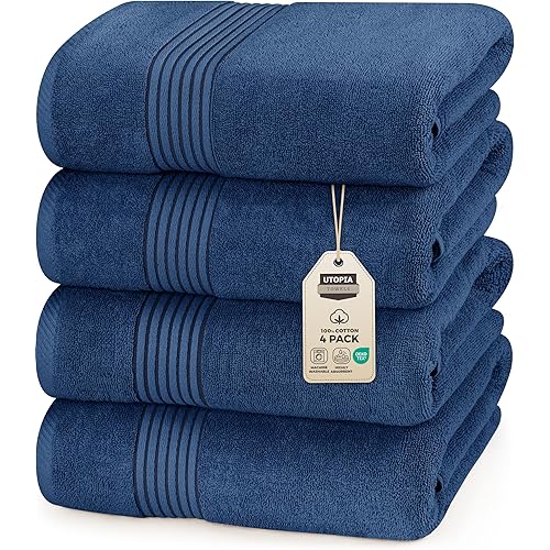 Utopia Towels 4 Pack Bath Towels Set, 27 by 54 Inches, 100% Ring Spun Cotton, Quick Dry, Highly Absorbent, Soft Feel Towels, Perfect for Daily Use, Navy