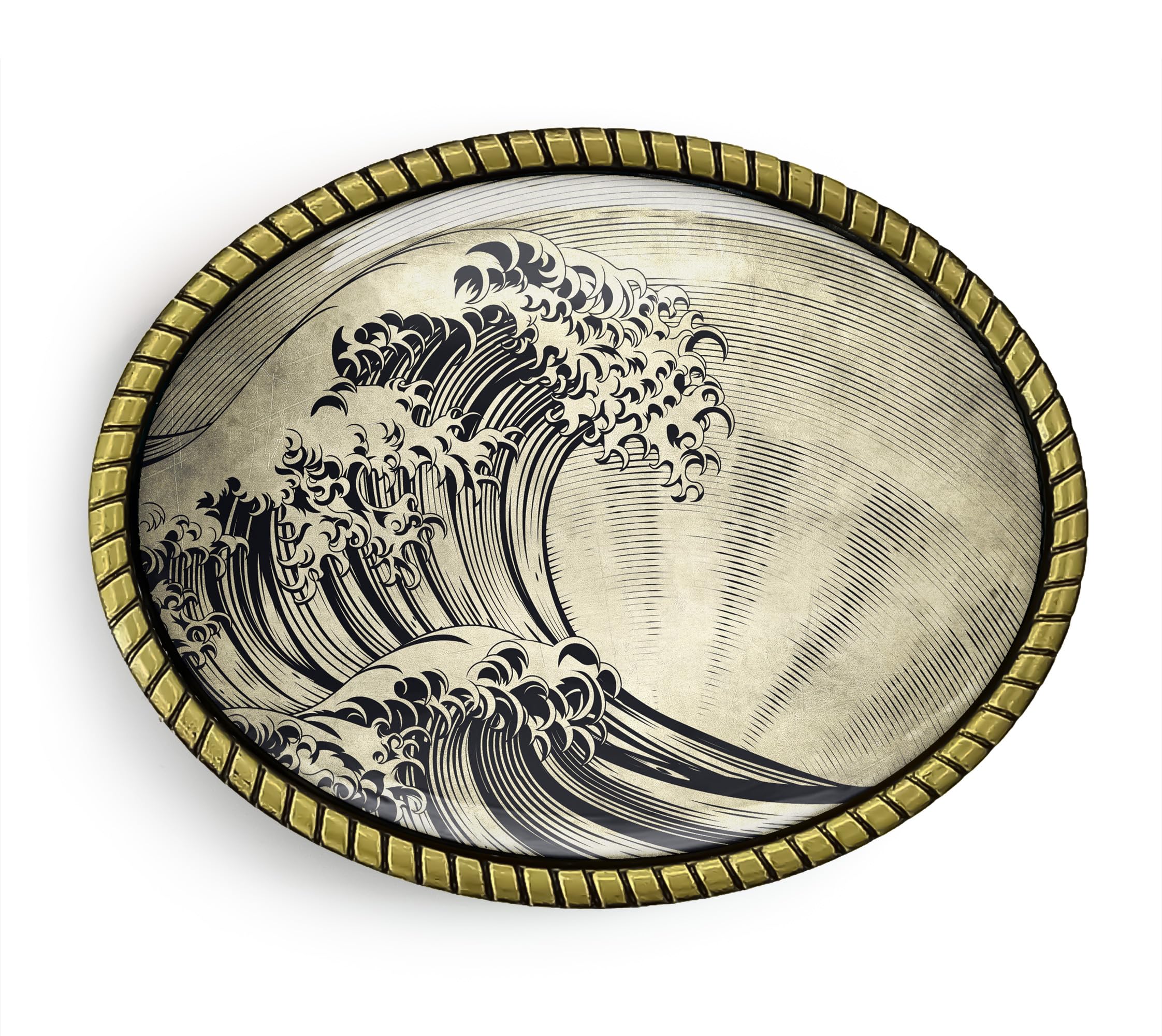 Tsunami Belt Buckle - Kanagawa Wave Japanese Antique Gold Belt Buckle