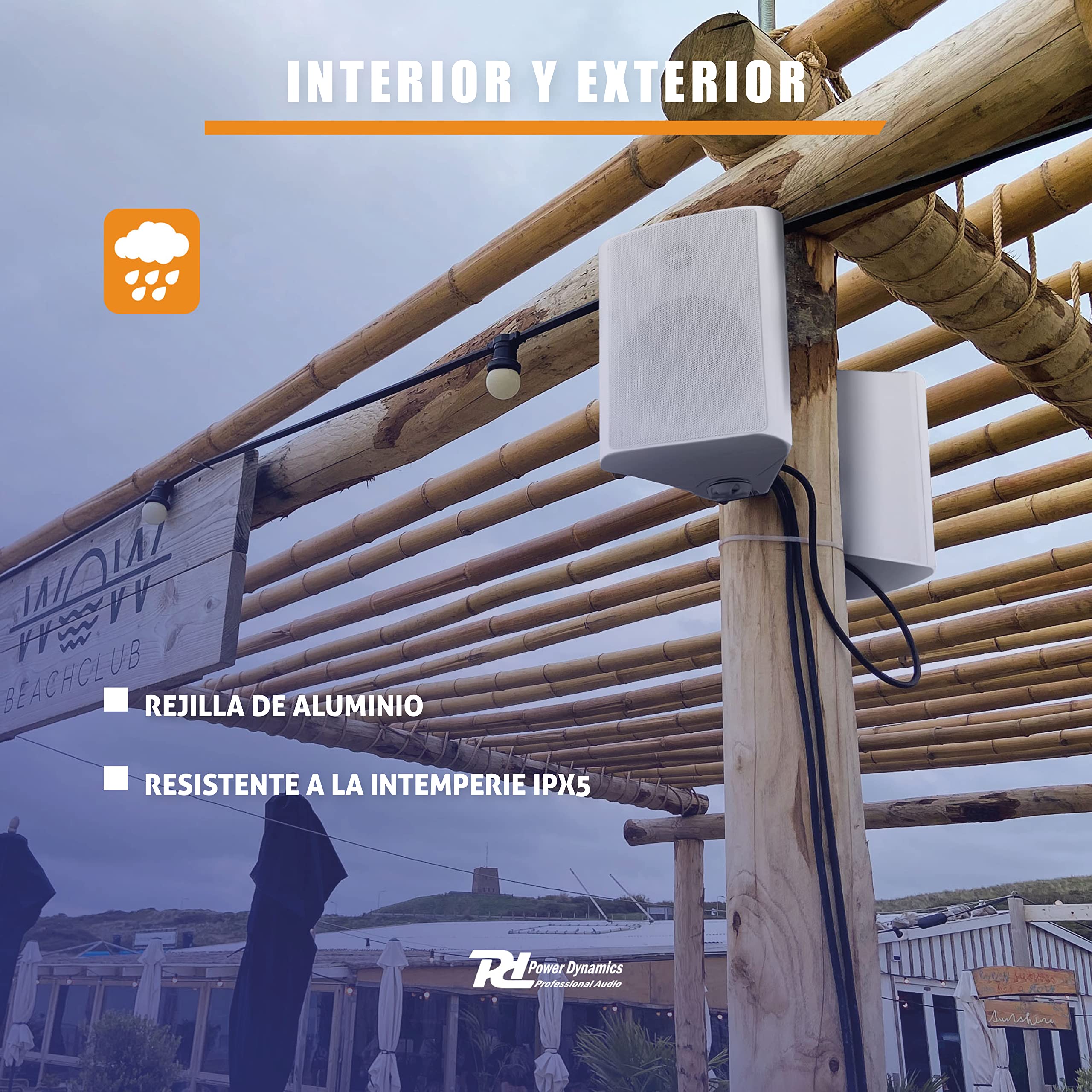 Power Dynamics BGO40 - Pareja de Altavoces de 100W, 2 Vías para Interior y Exterior, Montaje en Paredes y Techos, Ideales para Bares, Gimnasios, Oficinas, etc. Color Blanco