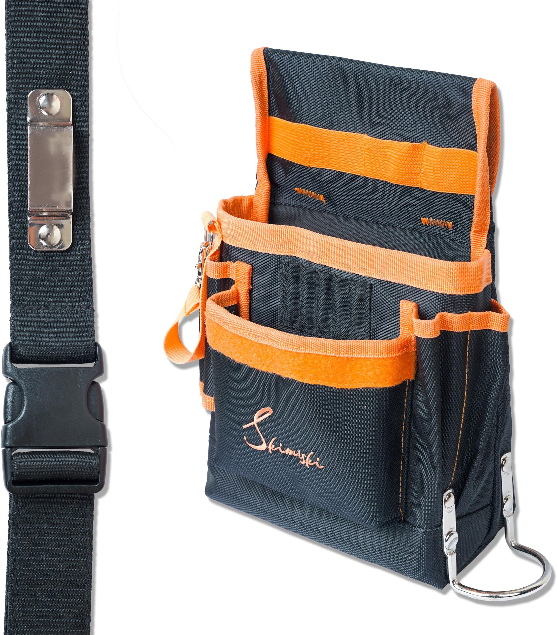 17 Pockets Tool Pouch Belt, Heavy-Duty adjustable 26-54-inch Belt, Quick Release Buckle, Metal Tape Measure & Hammer Holder, 1680D Oxford, 5 Bit Pockets, Carpenter, Handyman, Contractor