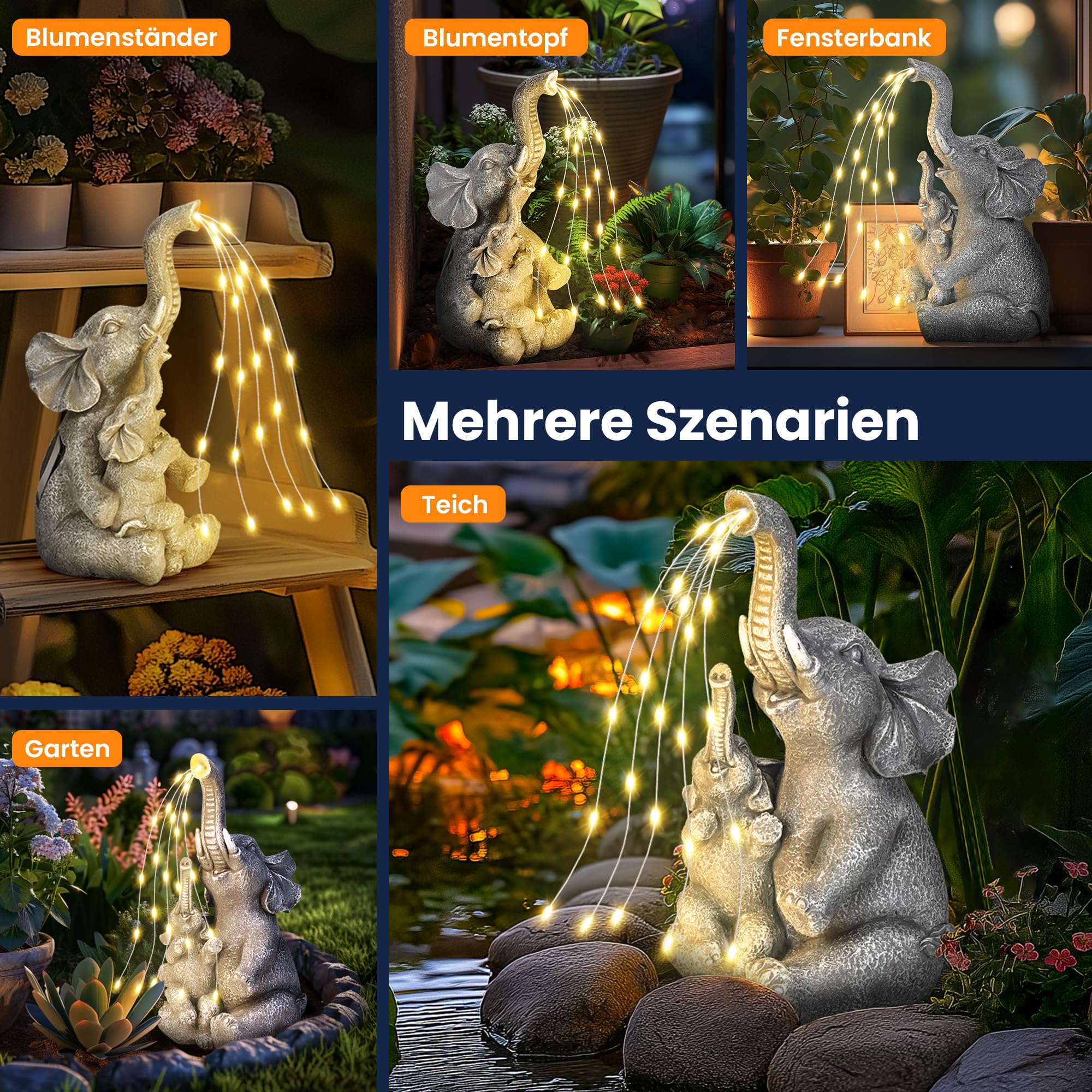 GIGALUMI Solar-Gartenstatuen, Elefantenfigur, Lichter für den Garten, einzigartige Geschenke für Mutter und Frauen, Terrassendekoration