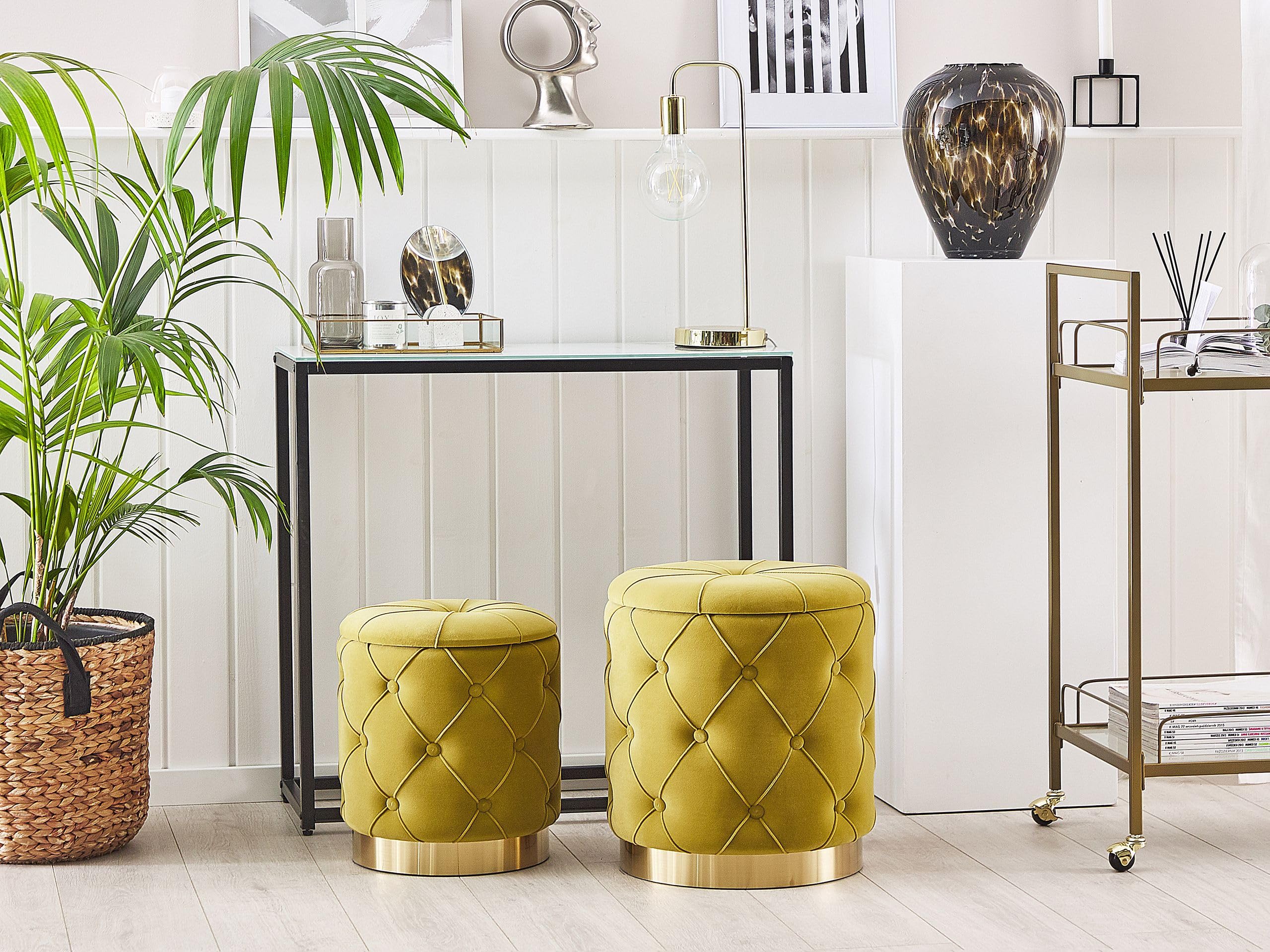 Lot De 2 Poufs Ronds Chesterfield Beige Crème/gold - One Couture - Occasion