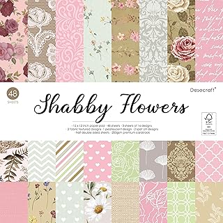 Desecraft 48 sheets 12x12 Scrapbooking Cardstock Decorative Paper Pack - Vintage Shabby Flower - for Card Making Journalin...