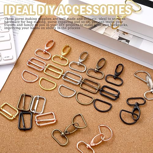 Miniatura 2 de Tudomro 30 piezas de gancho giratorio de arco iris, 10 piezas de gancho giratorio para llavero, 10 anillos en D y 10 hebillas deslizantes Tri Glide