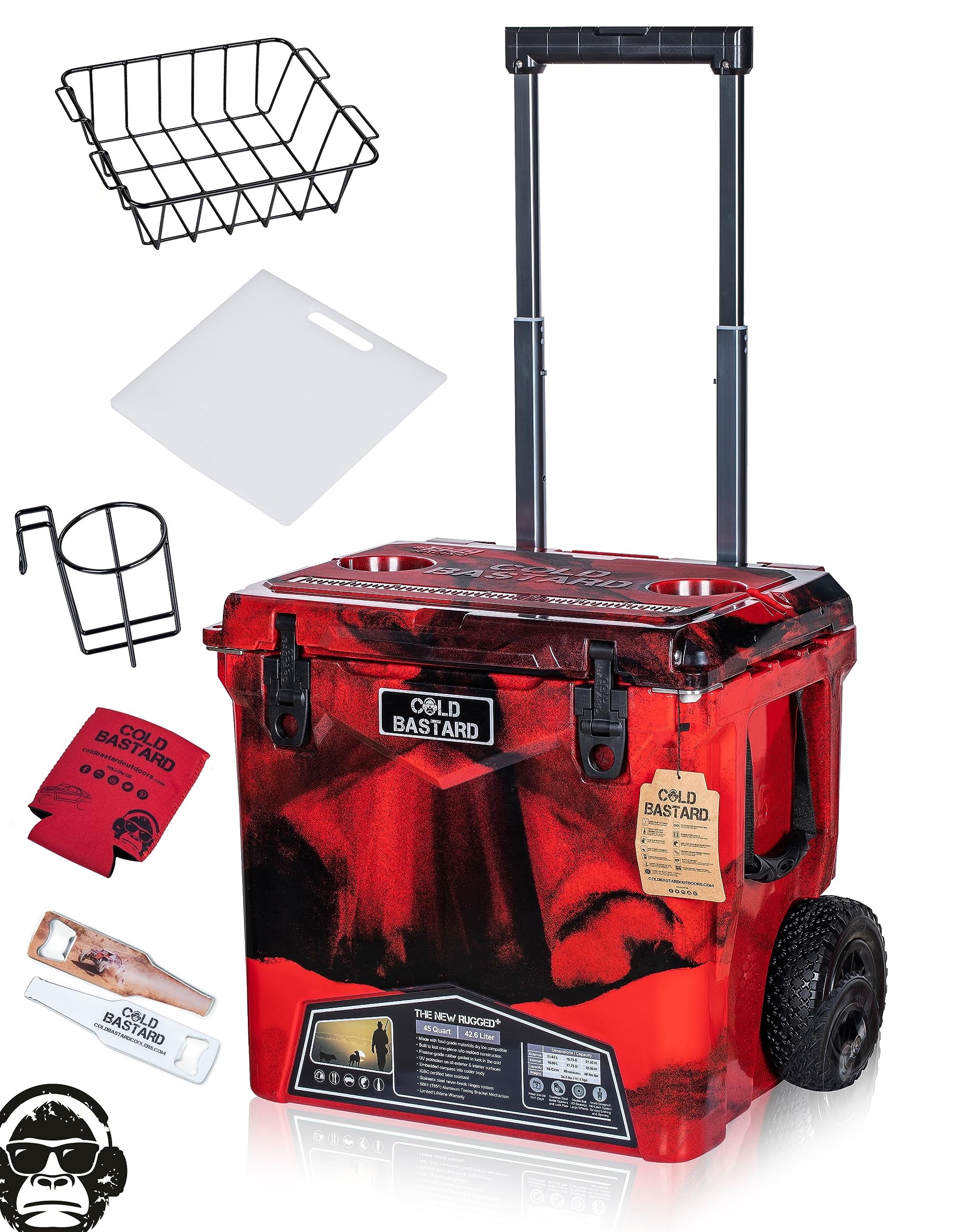 45QTW Cold Bastard Rugged+ CAMO RED Large Wheels Best Premium Ice Chest Cooler Accessories Free S&H