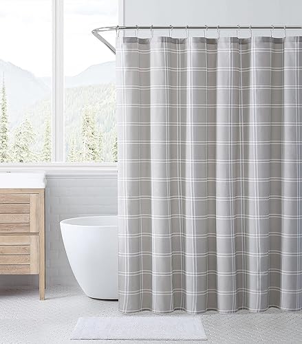 Miniatura 6 de Eddie Bauer - Cortina de ducha, decoración de baño de algodón ligero, ojal superior (cabina a cuadros verdes, 72 x 72 pulgadas)