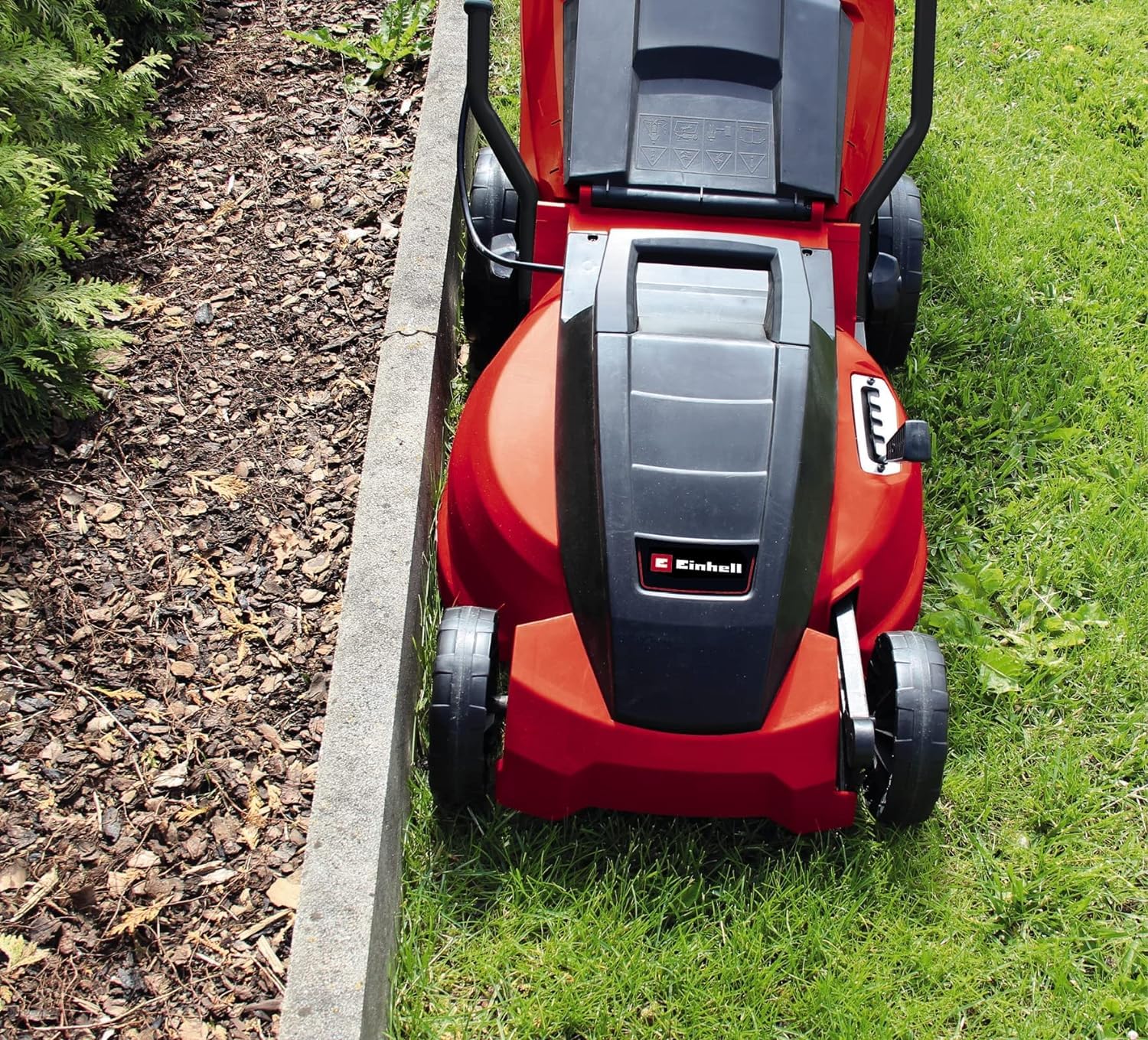 Einhell Cortacésped eléctrico GC-EM 1500/36 (Motor de Potencia de Carbono 1500 W, Anchura de Corte 36 cm, Caja colector 38 l, para Superficies de césped 600 m², Altura de Corte 25-65 mm)