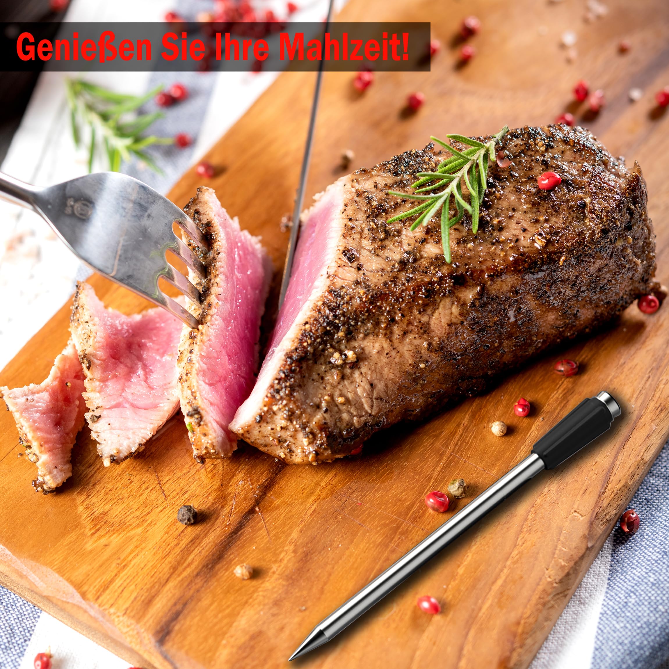 Fleischthermometer Kabellos Grillthermometer mit zwei dünneren Sonden APP Bluetooth 100m Meat Thermometer Bratenthermometer für Backofen Grill Smoker Rotisserie.Weihnachtsgeschenke